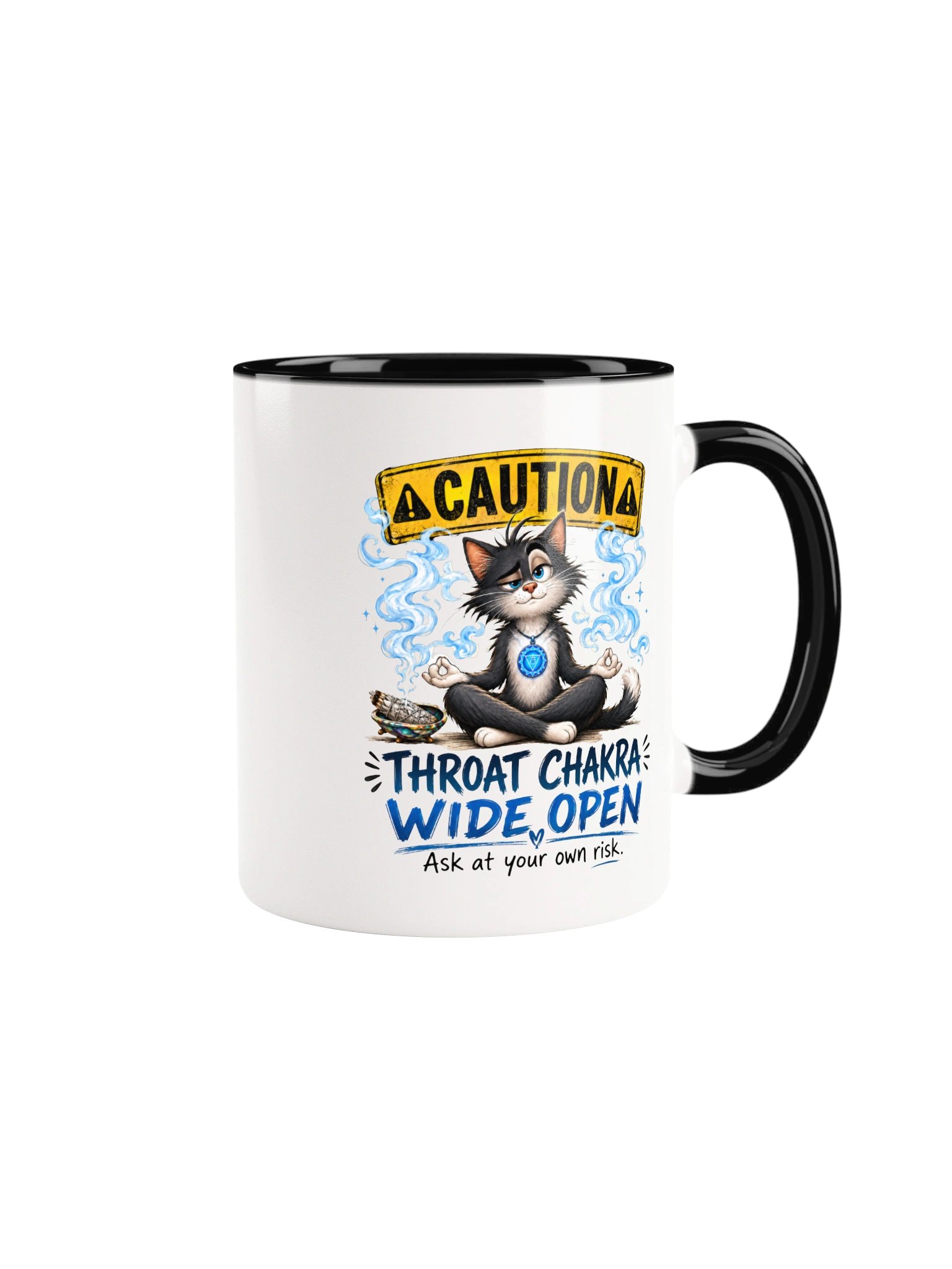Caution: Throat Chakra Wide Open Meditation Cat Mug product image (14)