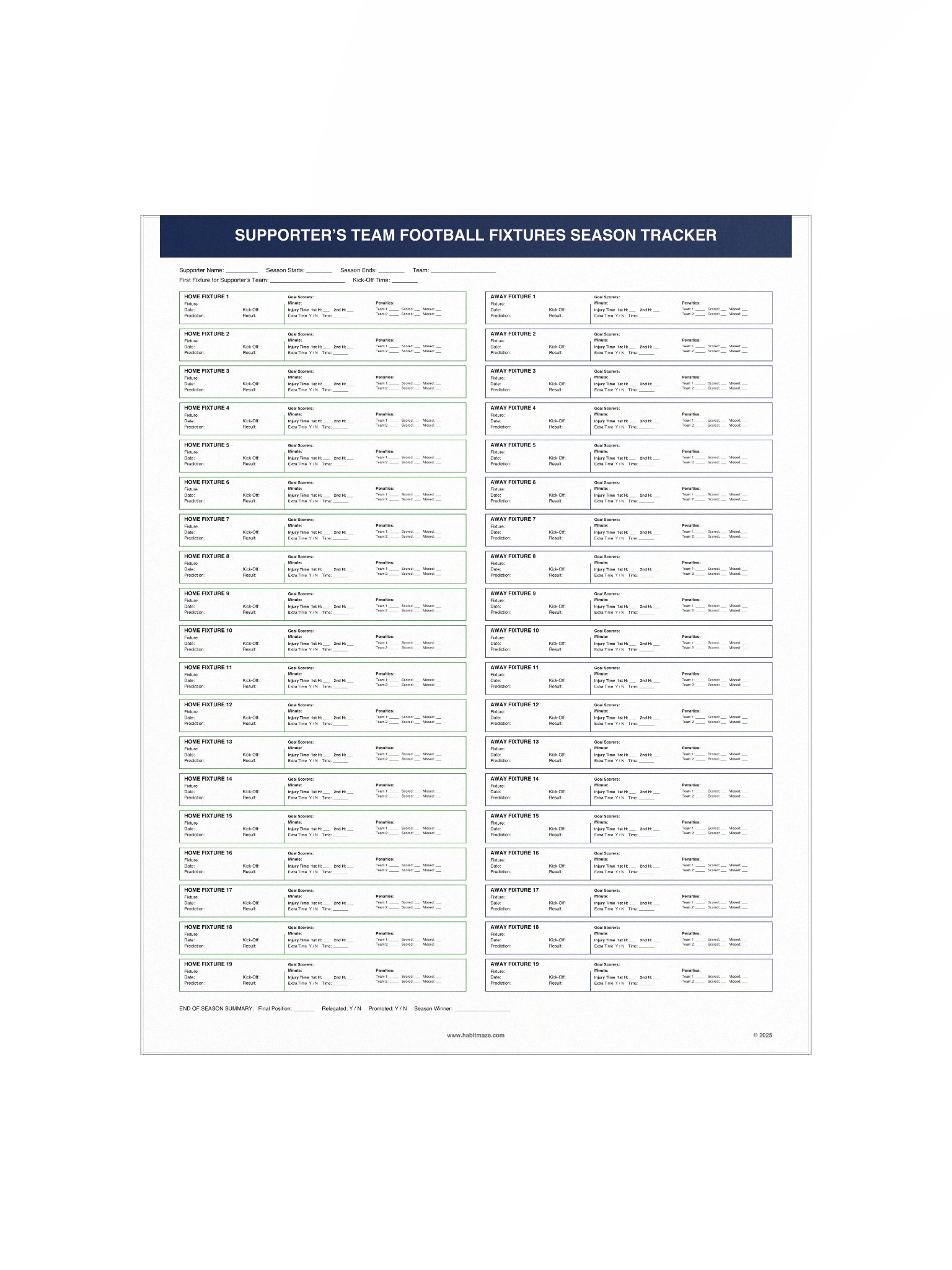 Supporters Team Football Fixtures Season Tracker product image (2)