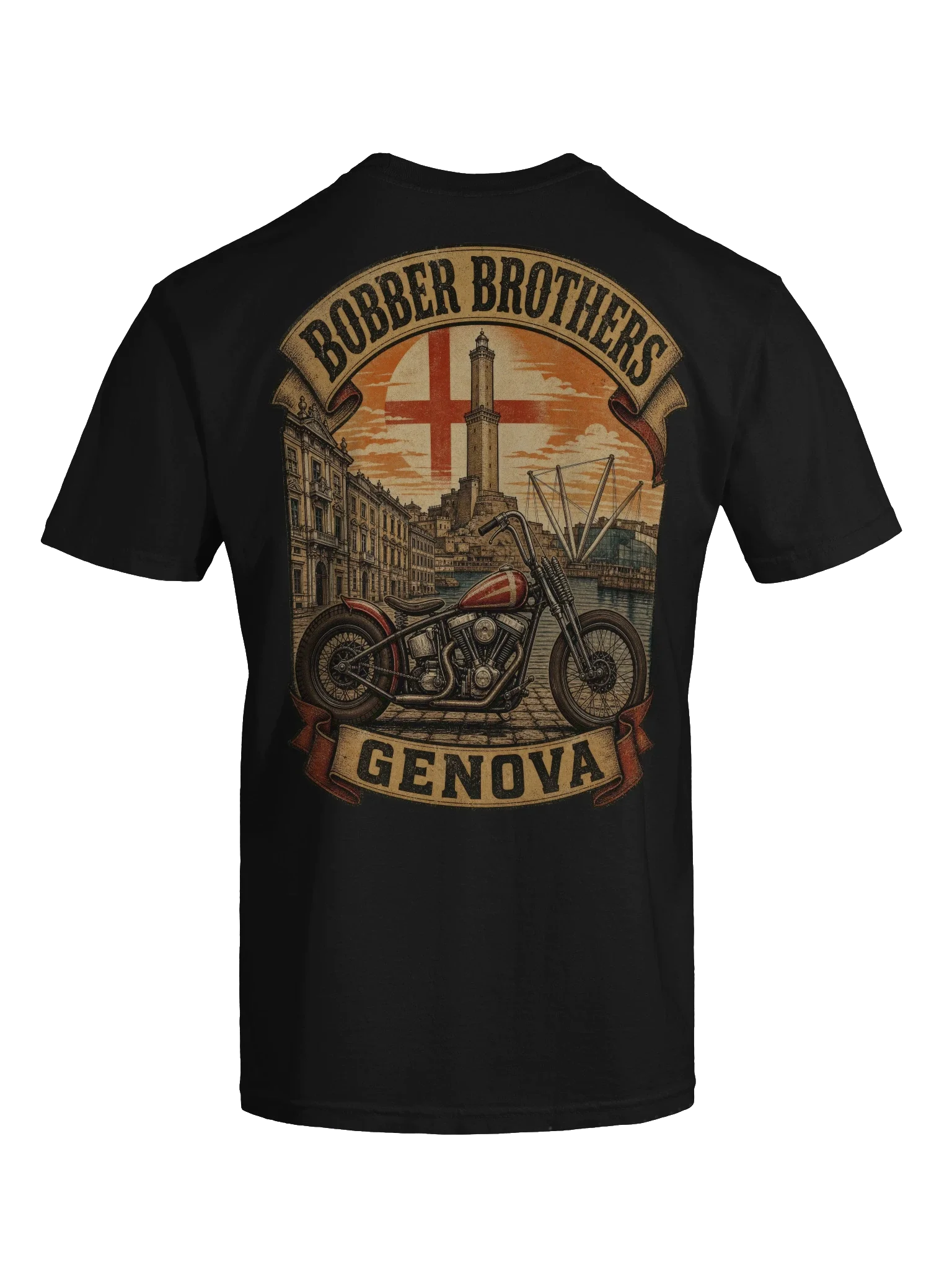 Genova motorcycle t-shirt design by Bobber Brothers