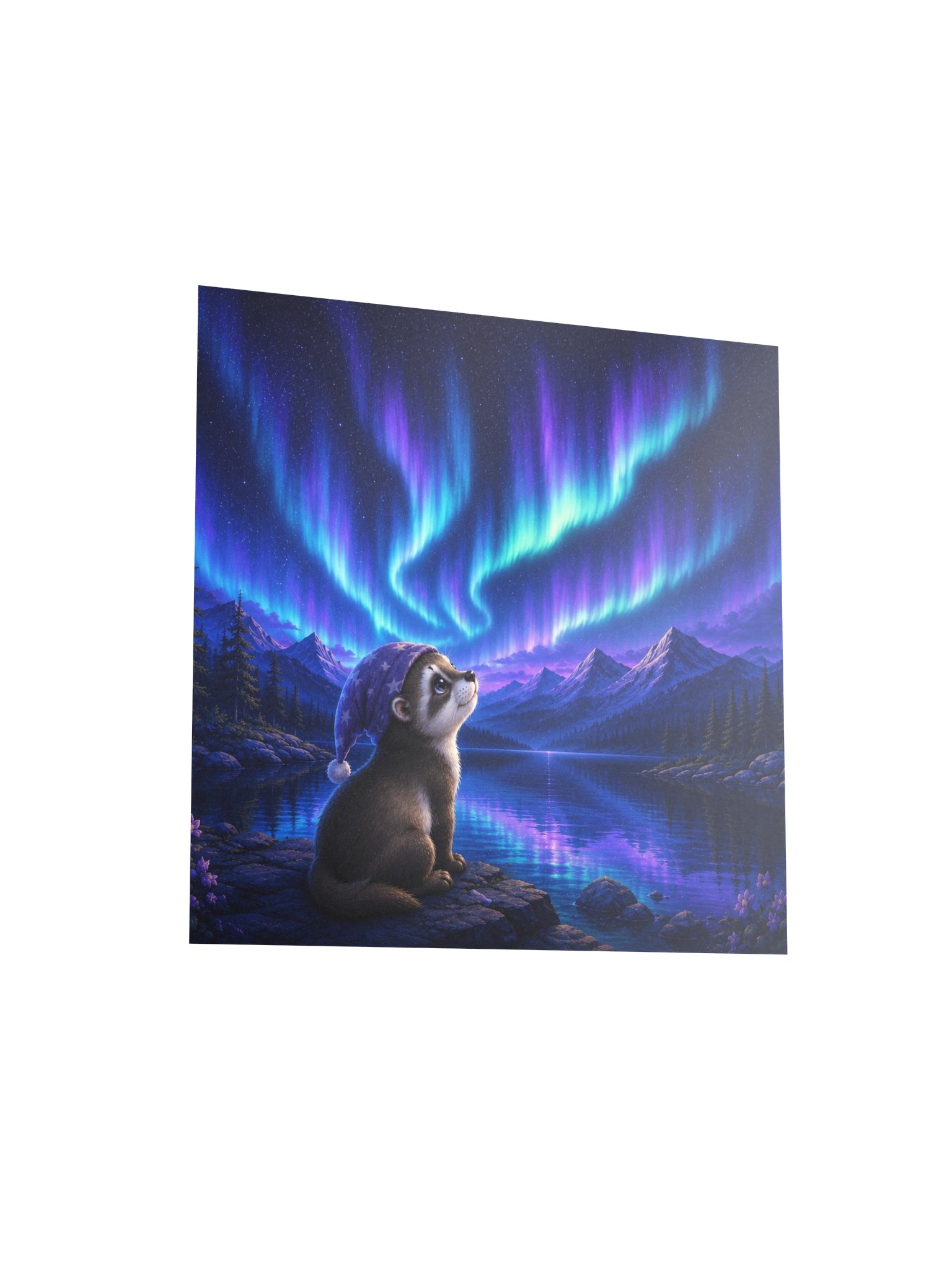 Aurora Dreams Ferret Square Art Print | Moonlit Dreams product image (3)