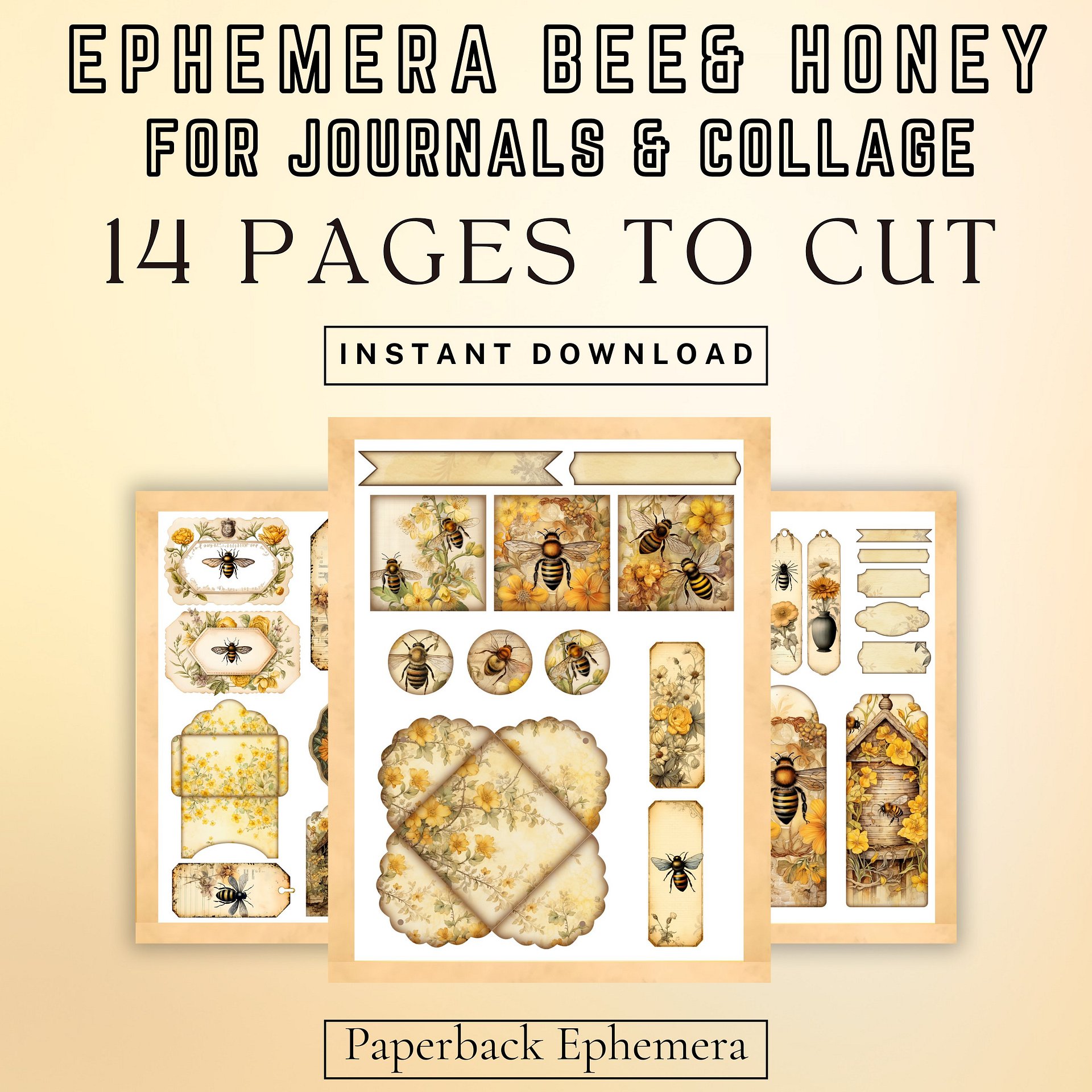 Vintage Bee & Honey Ephemera Printable PDF – 12 Junk Journal Collage Pages product image (5)