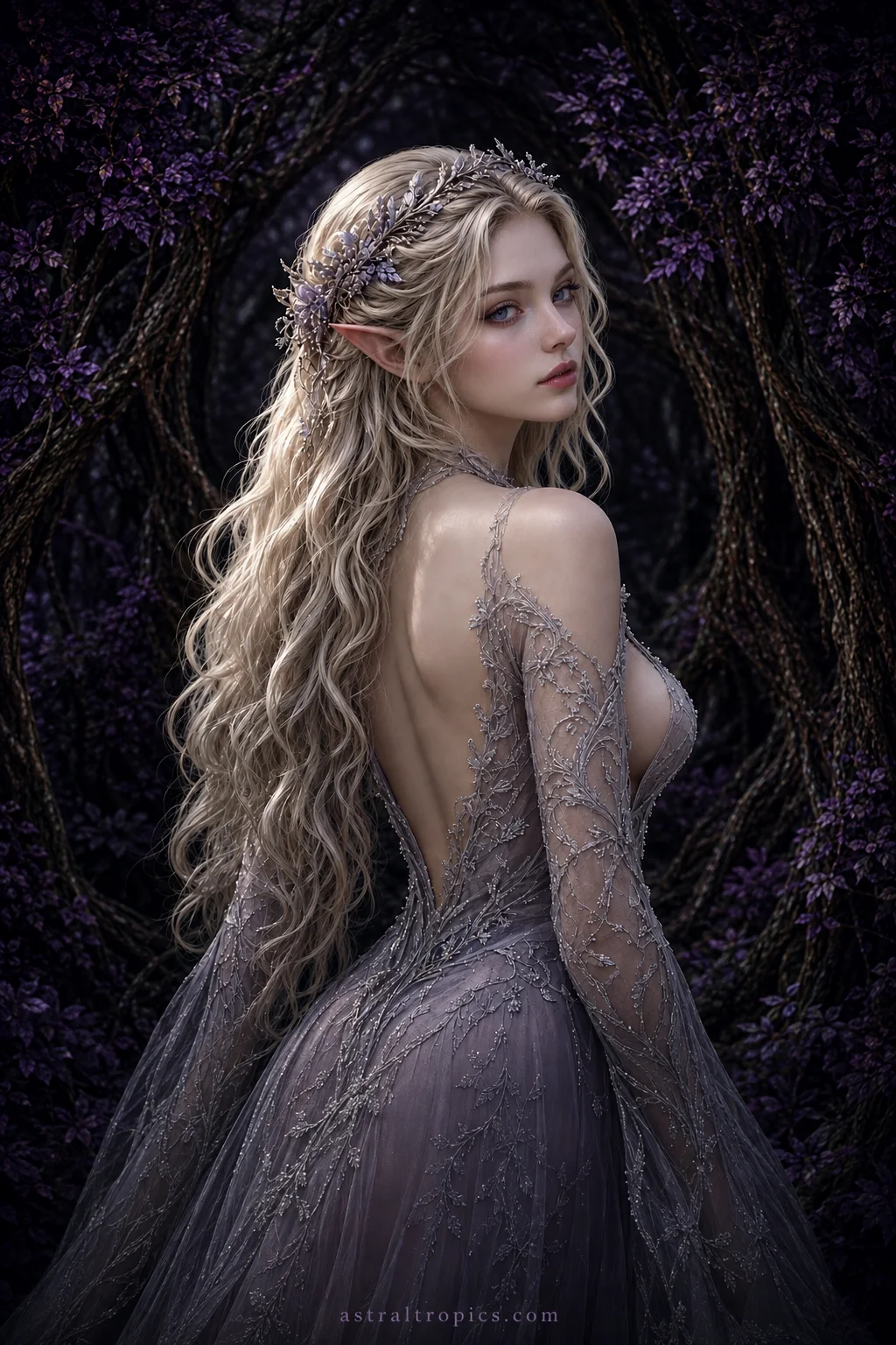 Ethereal Violet Elf Princess Romantasy Wall Art | Dark Fae Enchanted Forest Poster product image (1)