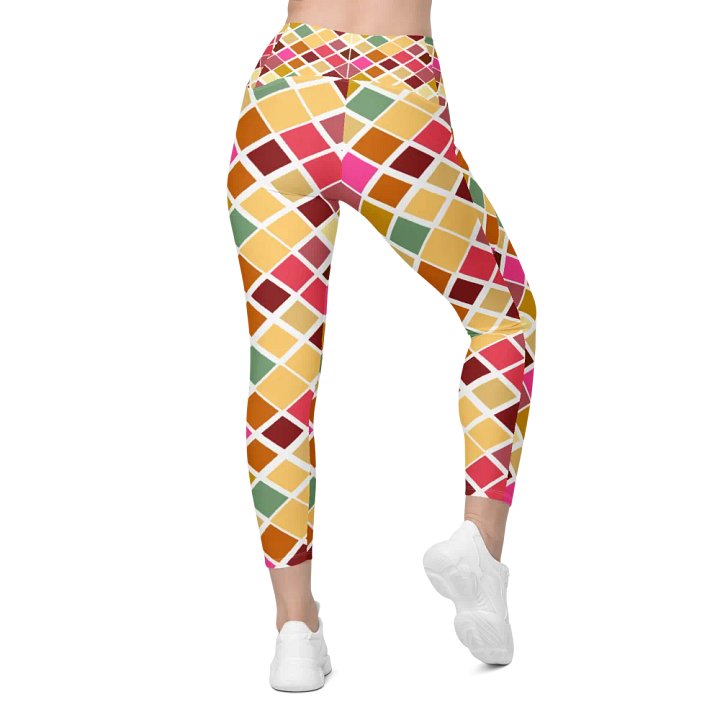 Colorful Square Pattern Design Leggings with Pocket - v8 product image (1)