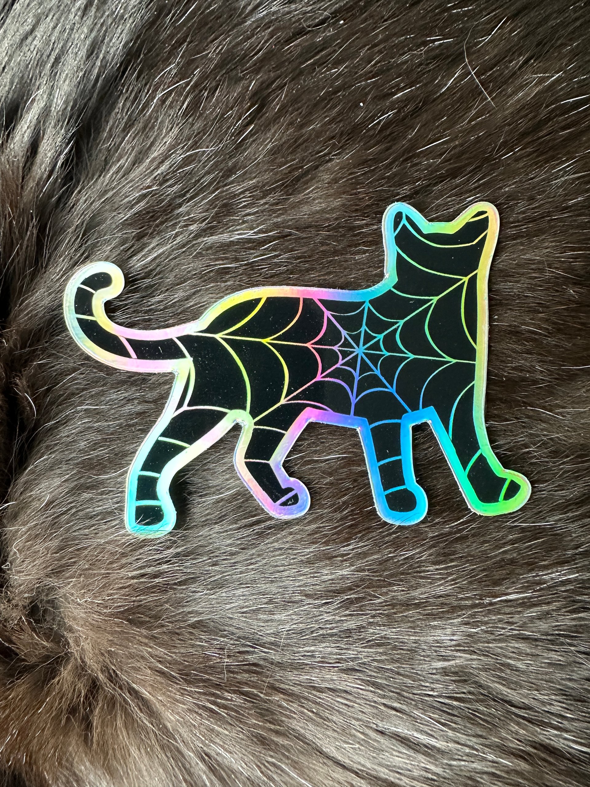 Spiderweb cat holographic sticker product image (1)