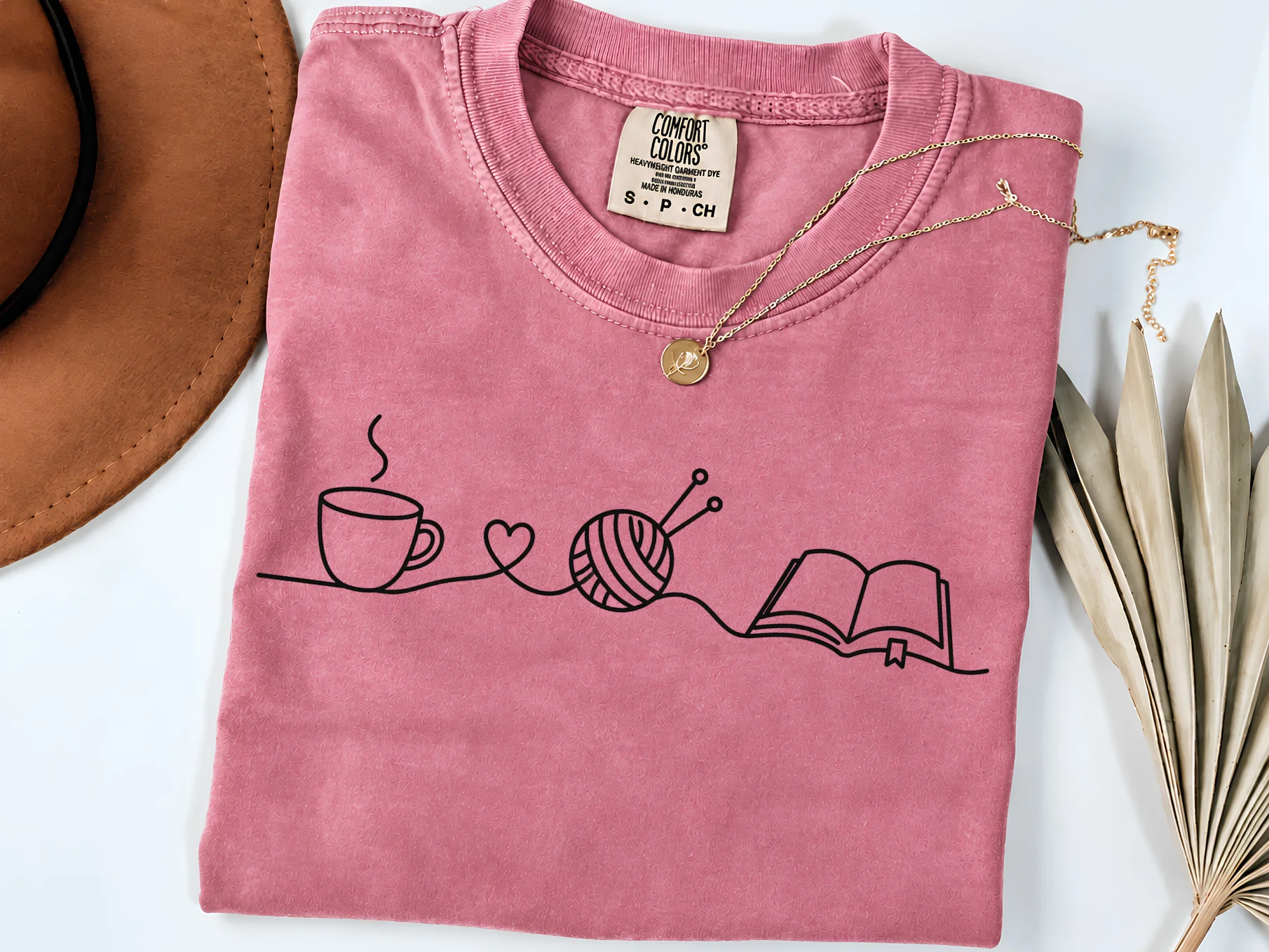 Cozy Hobbies T-Shirt, Book Lover Coffee Shirt, Knitting Gift, Minimalist Hobby Tee, Reading and Yarn Lover Gift product image (6)