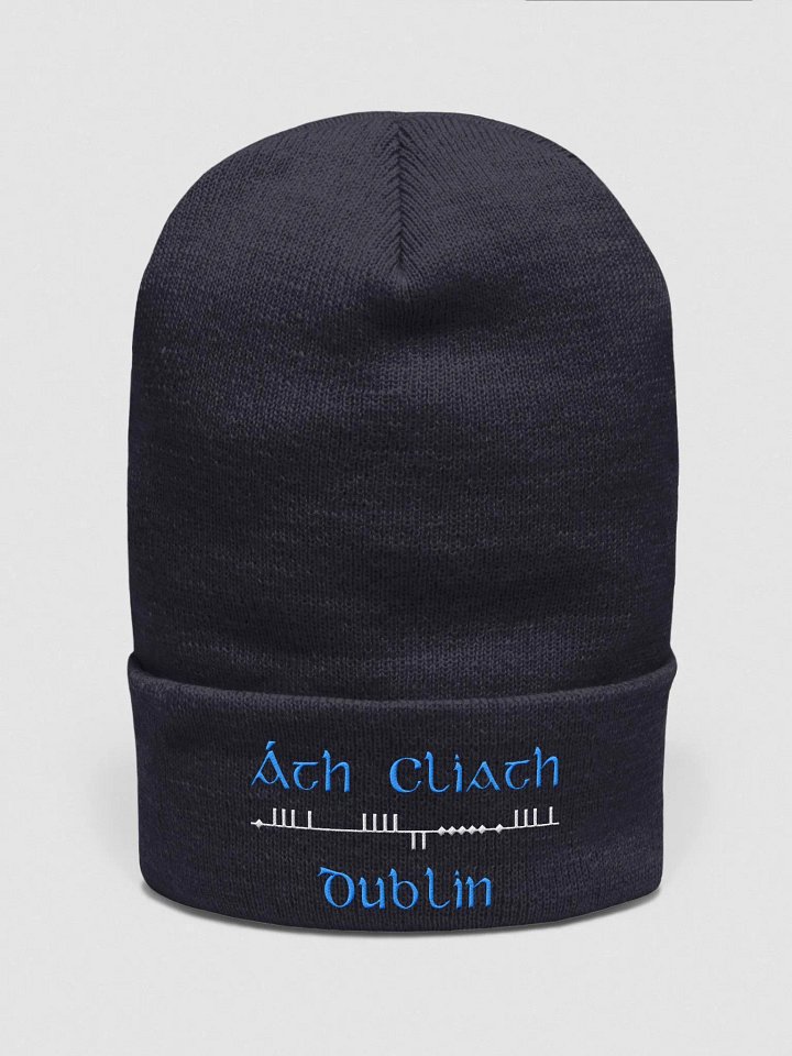 Dublin/Áth Cliath Scholastic style Ogham, Light Blue and white, embroidered Cuffed Beanie product image (1)