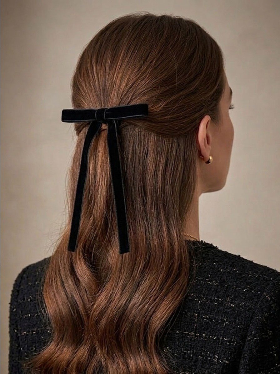 Black Velvet Bow Barrette product image (1)