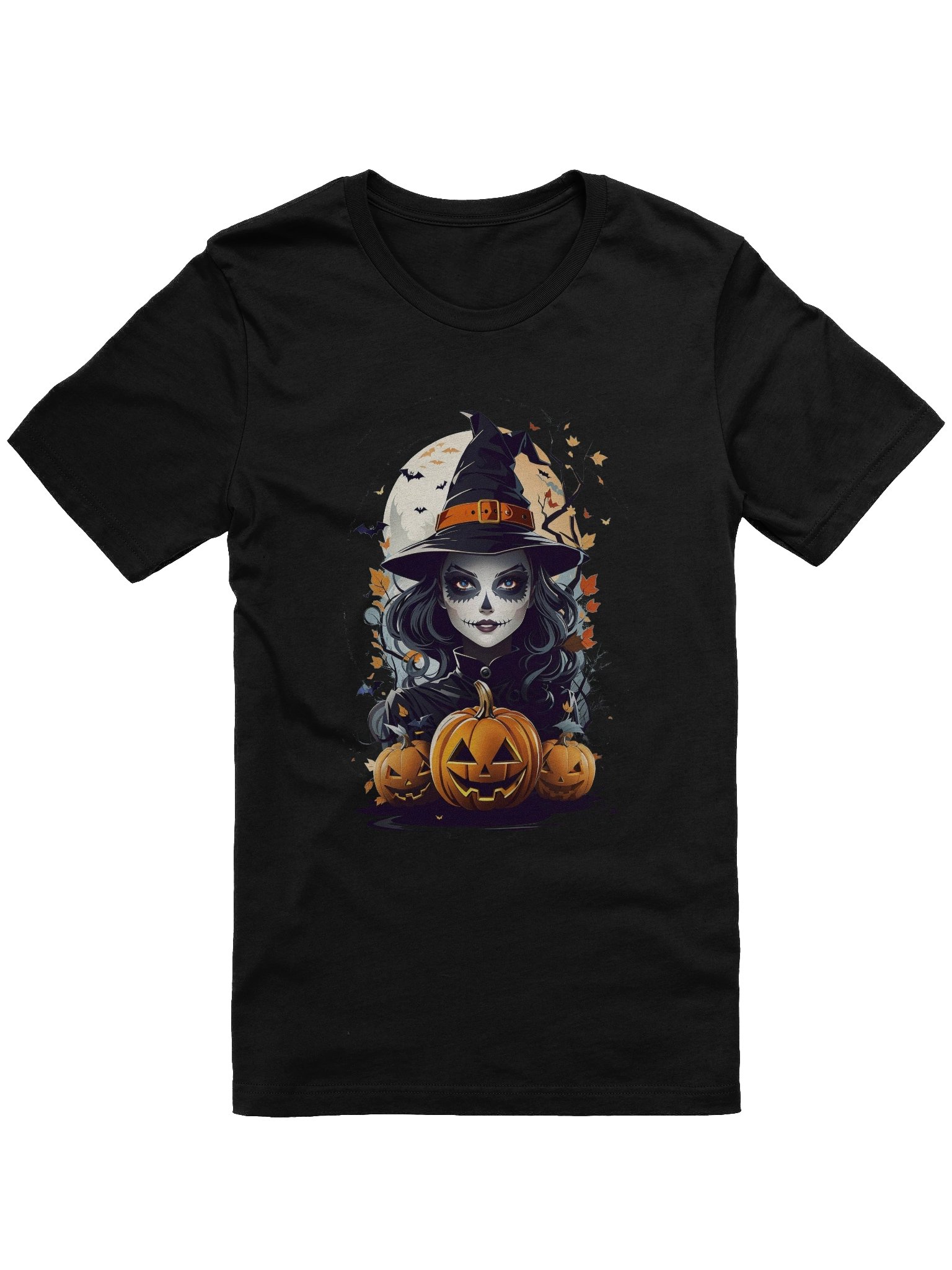 Witch and Pumpkins T-Shirt – Spooky Halloween Witch Tee, Gothic Jack-o’-Lantern Shirt product image (6)