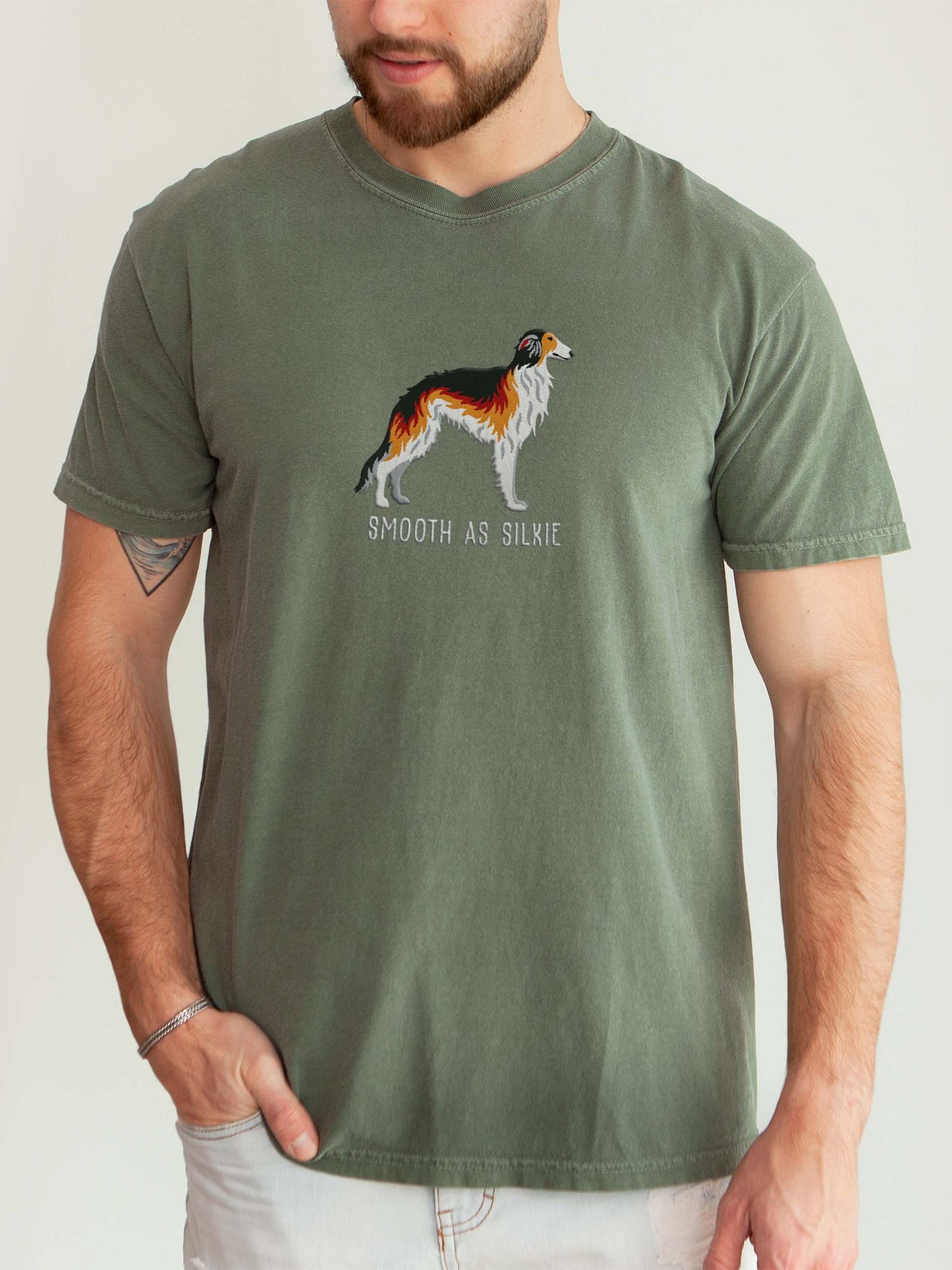 Smooth as Silkie T-Shirt(Embroidered) of a Silken Windhound(Sable) product image (2)