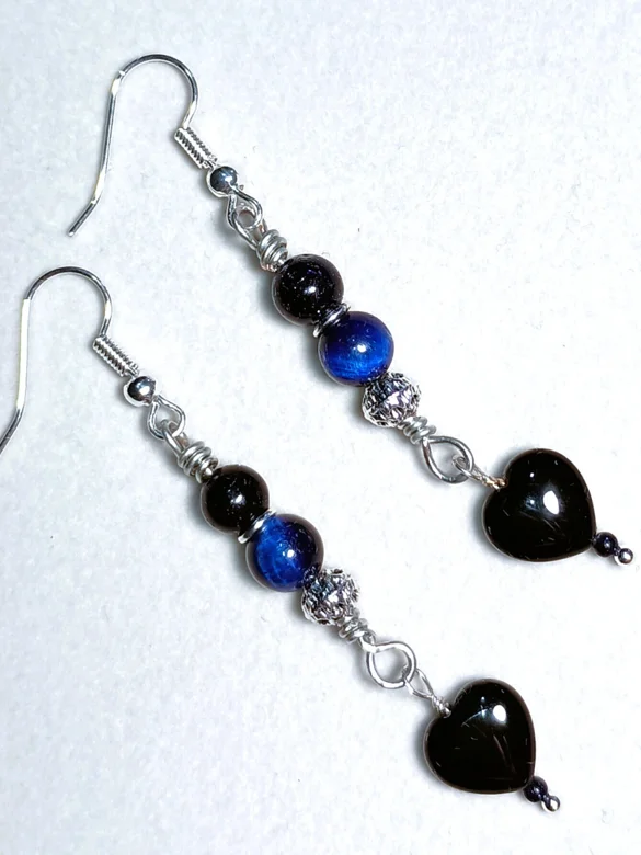Feisty Dangle Earrings | Handmade, Silver-Tone | "My Black & Blue Heart" product image (1)