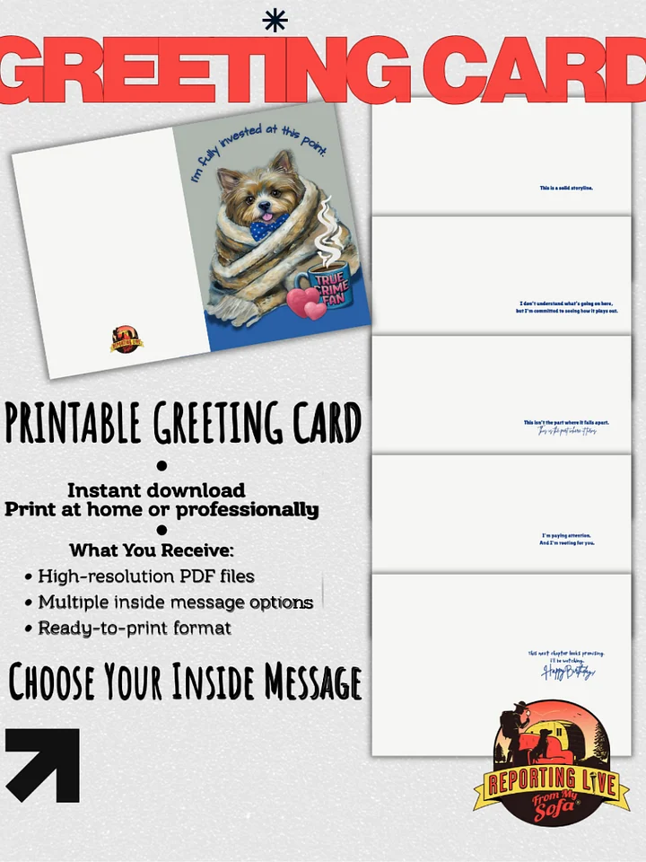 Fully Invested True Crime Printable Greeting Card (Choose Your Message) product image (2)