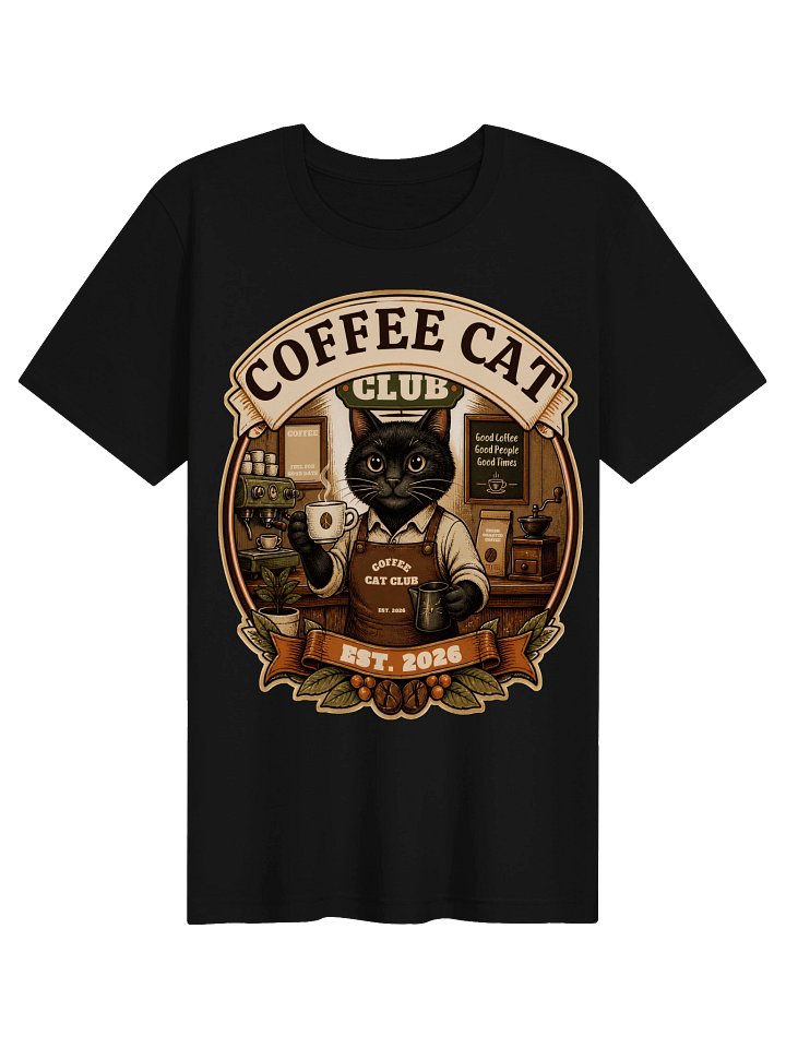 Vintage Coffee Cat Club T-Shirt | Black Cat Coffee Lover Shirt | Retro Cafe Graphic Tee product image (1)