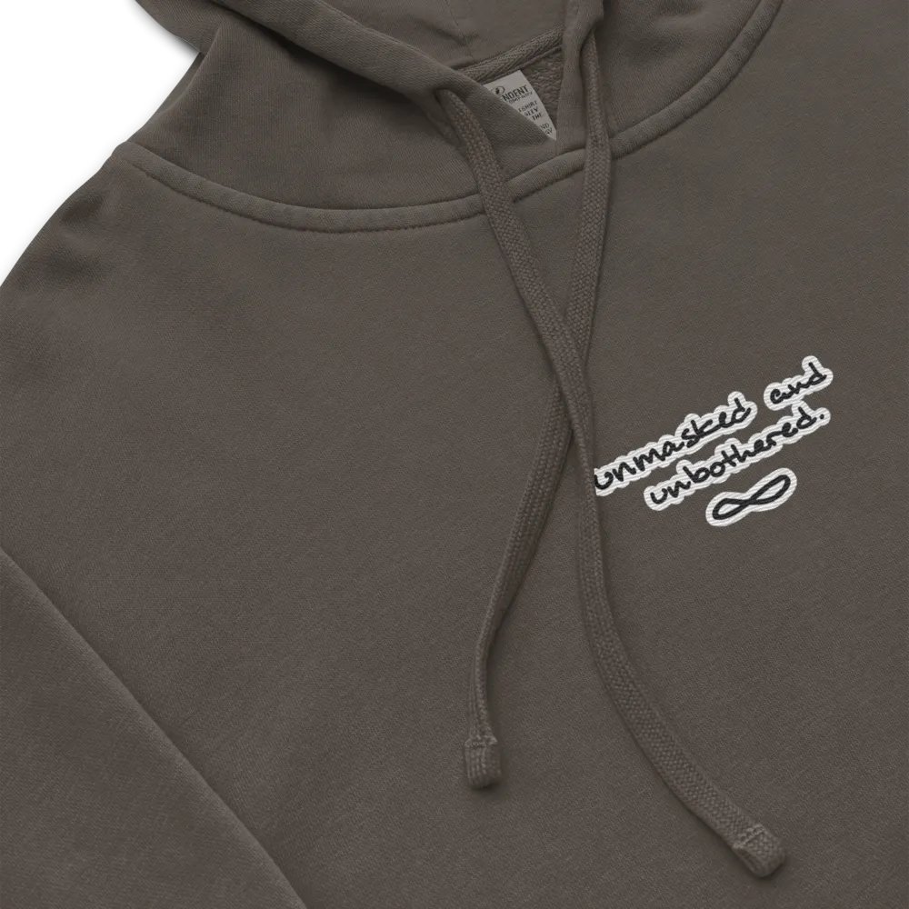 UNMASKED AND UNBOTHERED embroidered pigment hoodie (bubble design) product image (1)