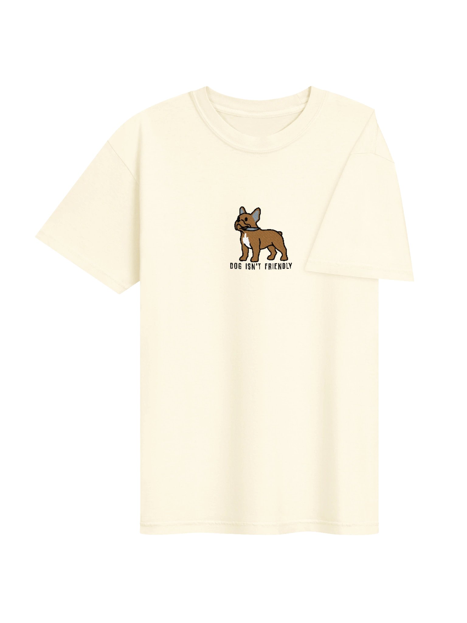 Dog Isn't Friendly Funny Chibi-Style Embroidered T-Shirt for French Bulldog(Tan) Owners product image (112)
