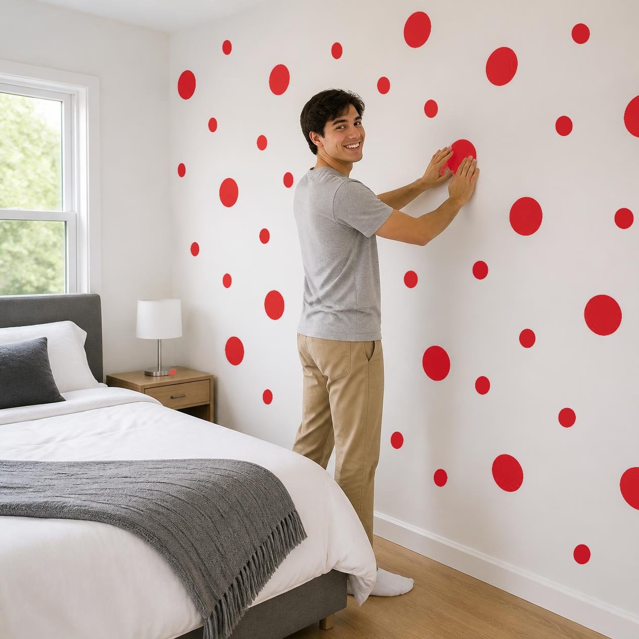 Red Polka Dot Wall Decals, 2" and 4" Vinyl Circle Stickers, Removable Dot Decals for Nursery, Kids Room, Playroom product image (4)