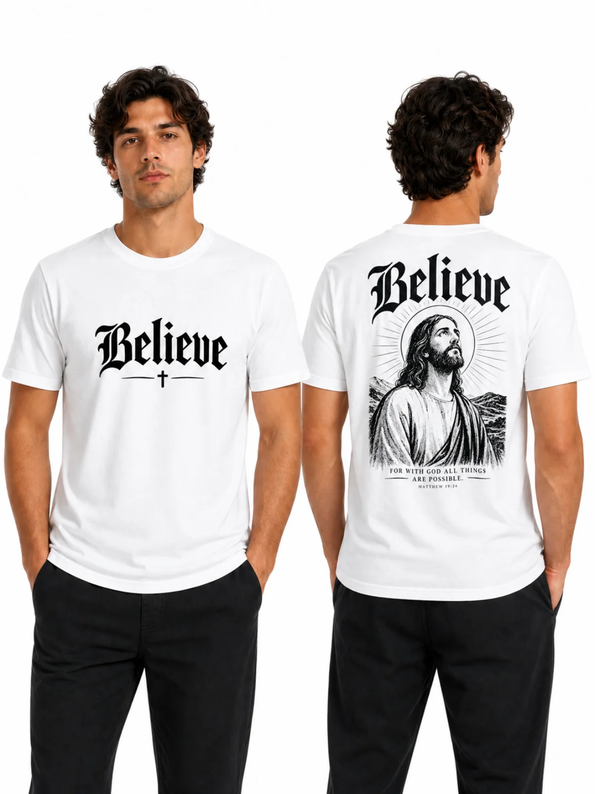 Believe Adult T-Shirt – Matthew 19:26 product image (3)