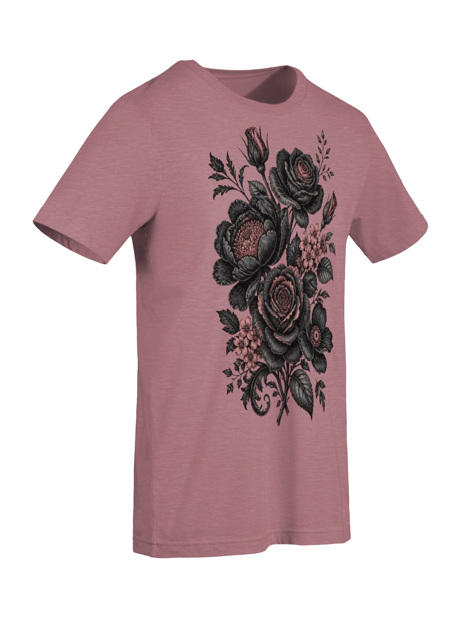 Gothic Floral Shirt, Black & Pink Rose Victorian-Inspired Botanical Tee product image (8)