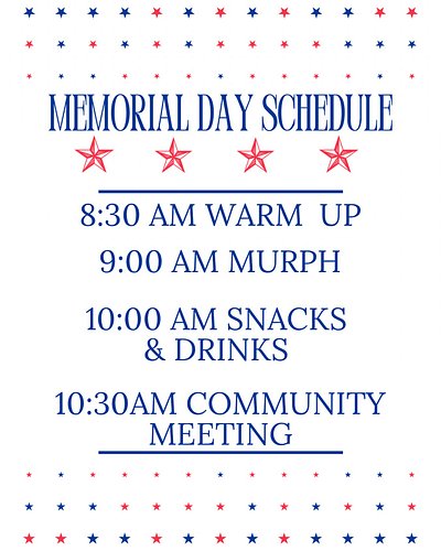 🇺🇸MURPH!!!🦅

Everyone is excitedly dreading this special day! 

This year, please join us for a *very* special Murph. 

As al...