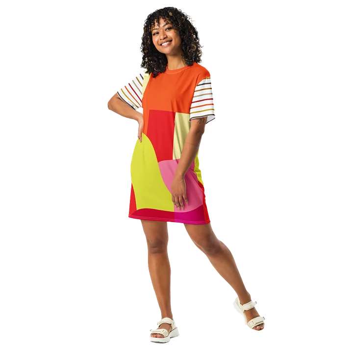 All-Over Orange/Yellow Geometric/Stripe T-Shirt Dress product image (2)