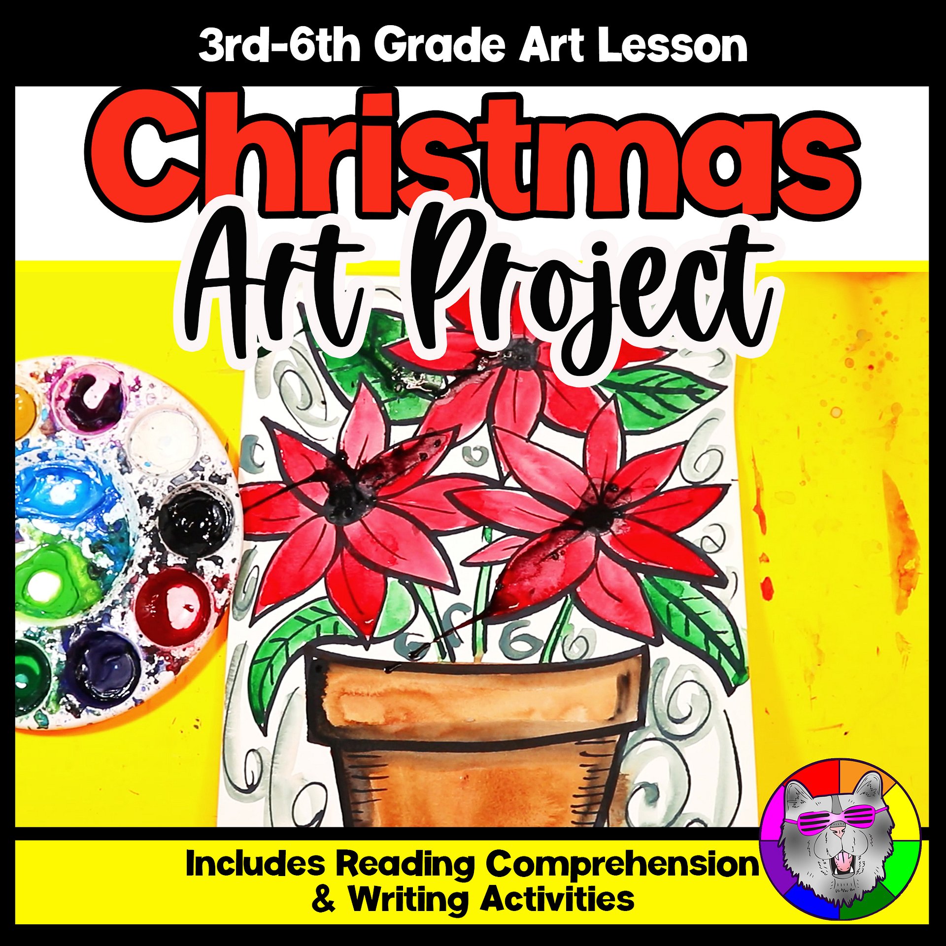 Christmas Art Project Poinsettia Art Lesson Christmas Art Activity December Art product image (1)