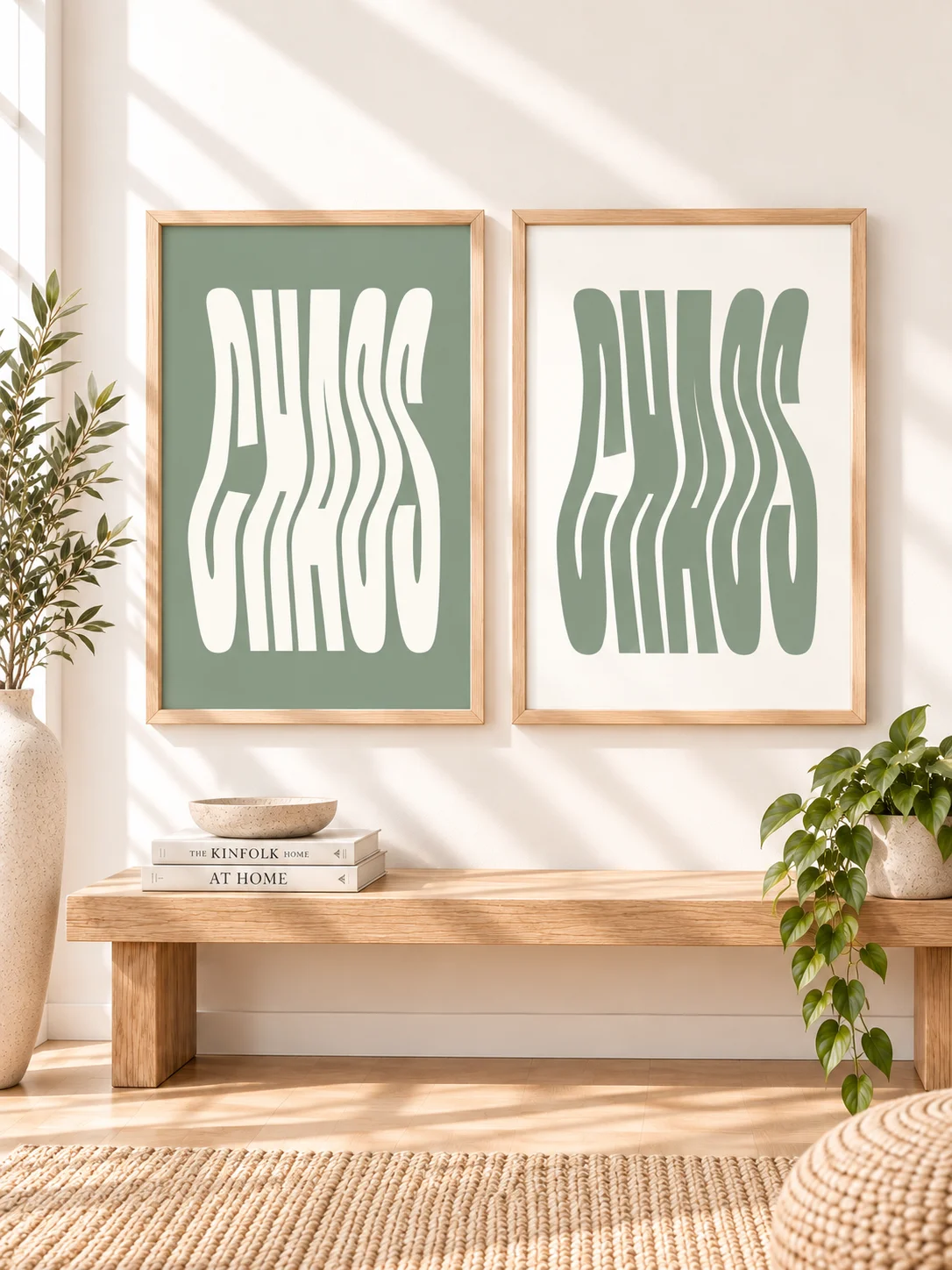 CHAOS Wavy Typography Print, Sage Green Retro Poster, Groovy 70s Wall Art, Psychedelic Minimalist Digital Download, Dorm Decor product image (1)
