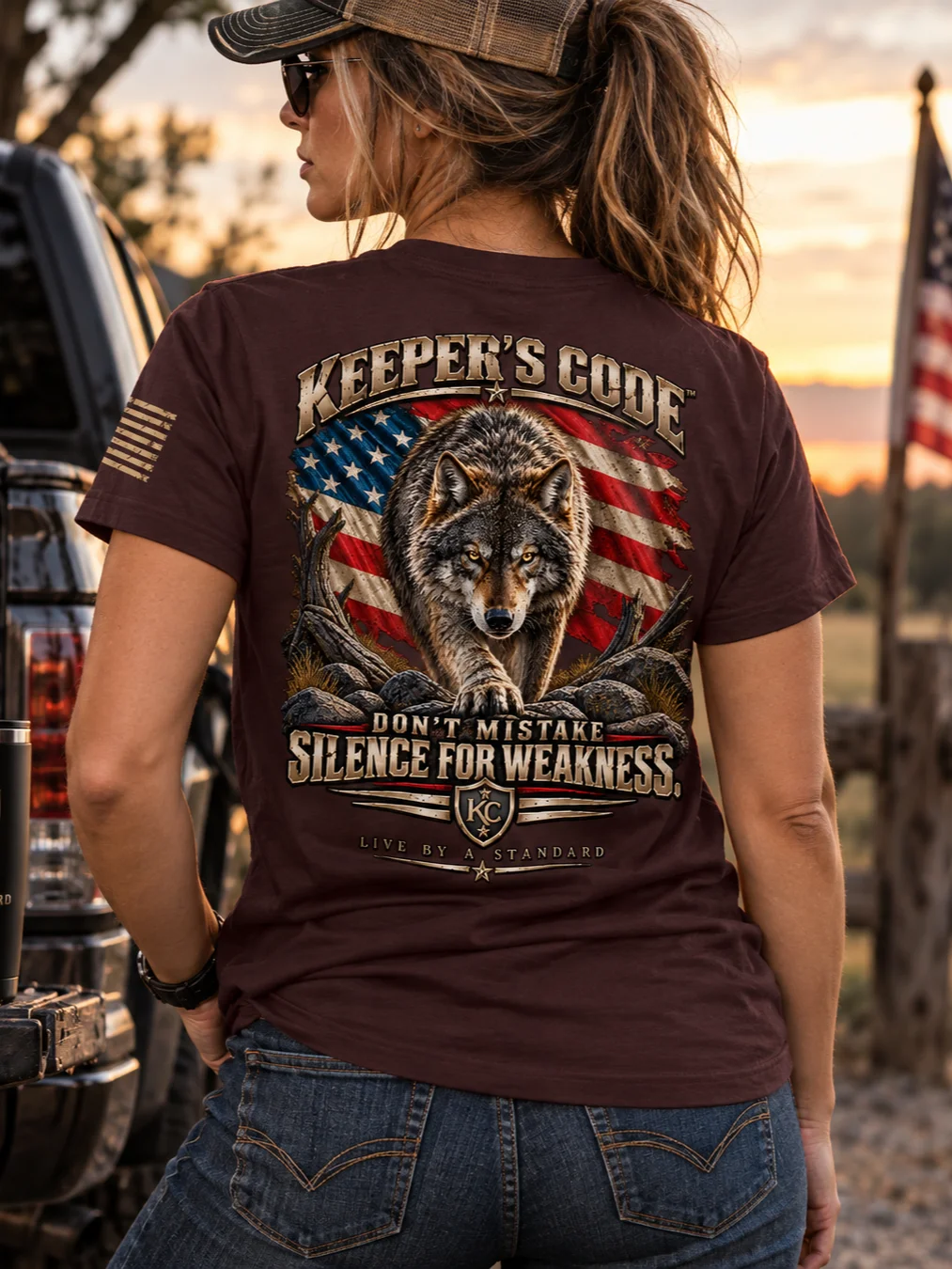 Women’s Silence For Weakness Wolf Patriotic Graphic T-Shirt product image (15)