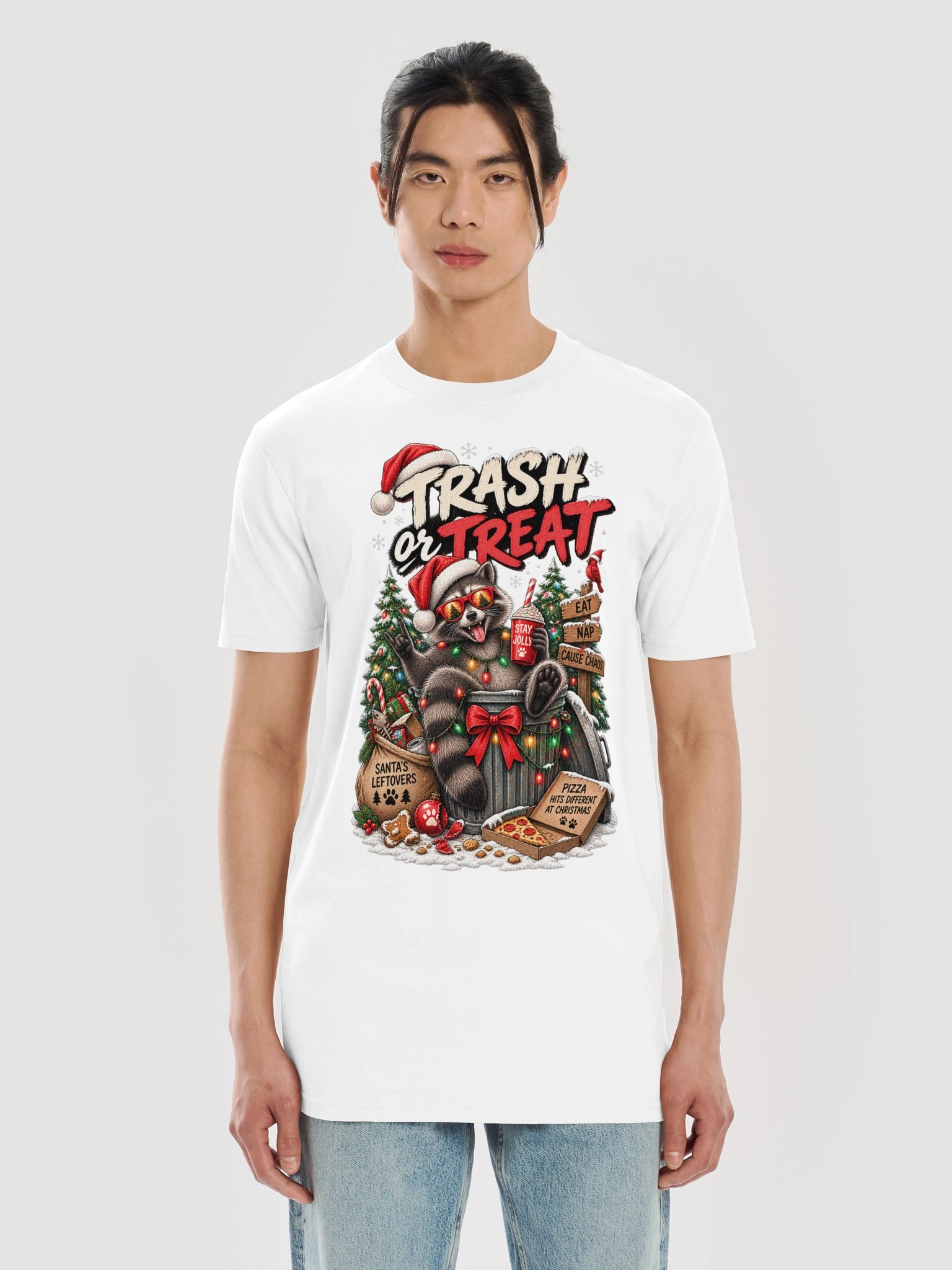 Trash or Treat Raccoon Christmas Shirt | Funny Trash Panda Holiday Tee product image (2)