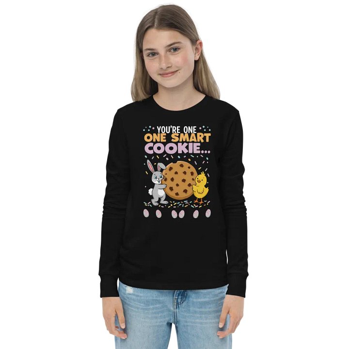 You're One Smart Cookie Easter Kids' Long Sleeve – Cute Bunny & Chick Design Tee product image (1)