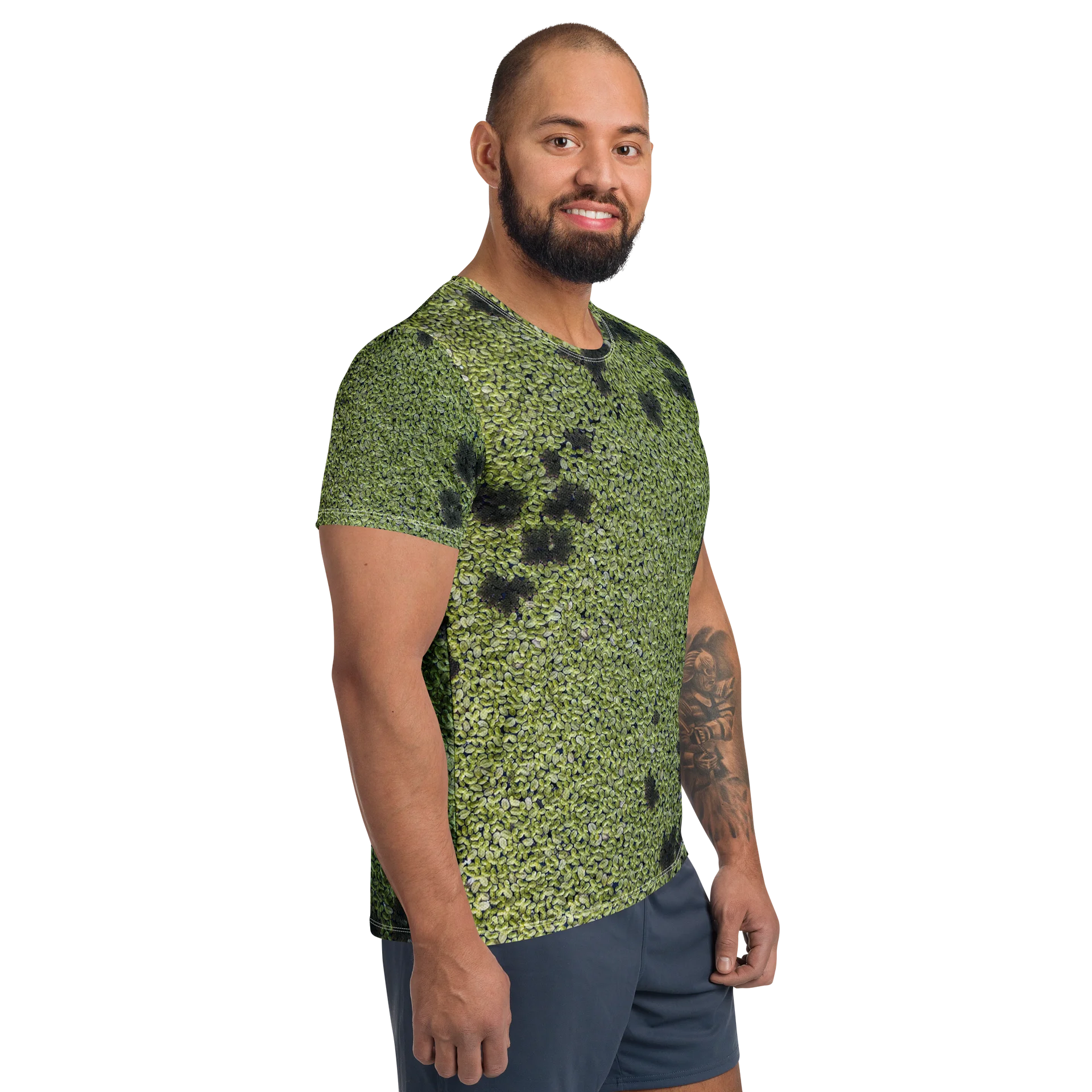 Verdant Life: Green Seeds Athletic T-Shirt | All-Over Print Performance Workout Tee | Earthy Green Moisture-Wicking Gym Shirt product image (4)