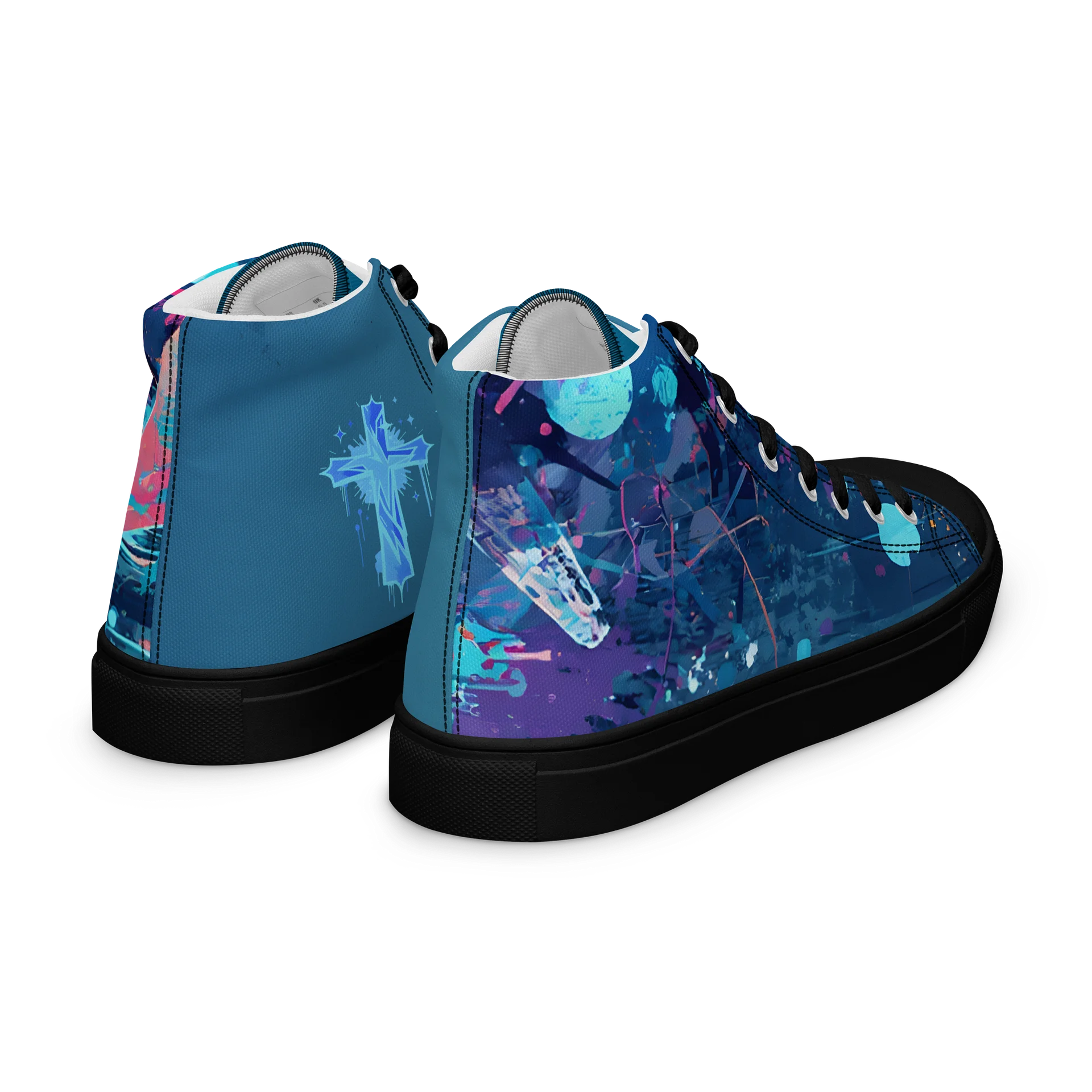 Neon Blue Graffiti Cross Mens High Top Shoes product image (2)