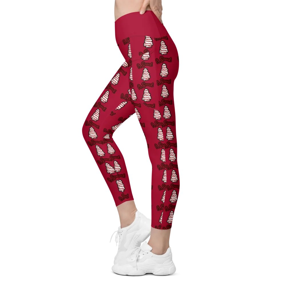 Vanilla Holiday Snack Cake All-Over Print Red Crossover Leggings with Pockets product image (10)