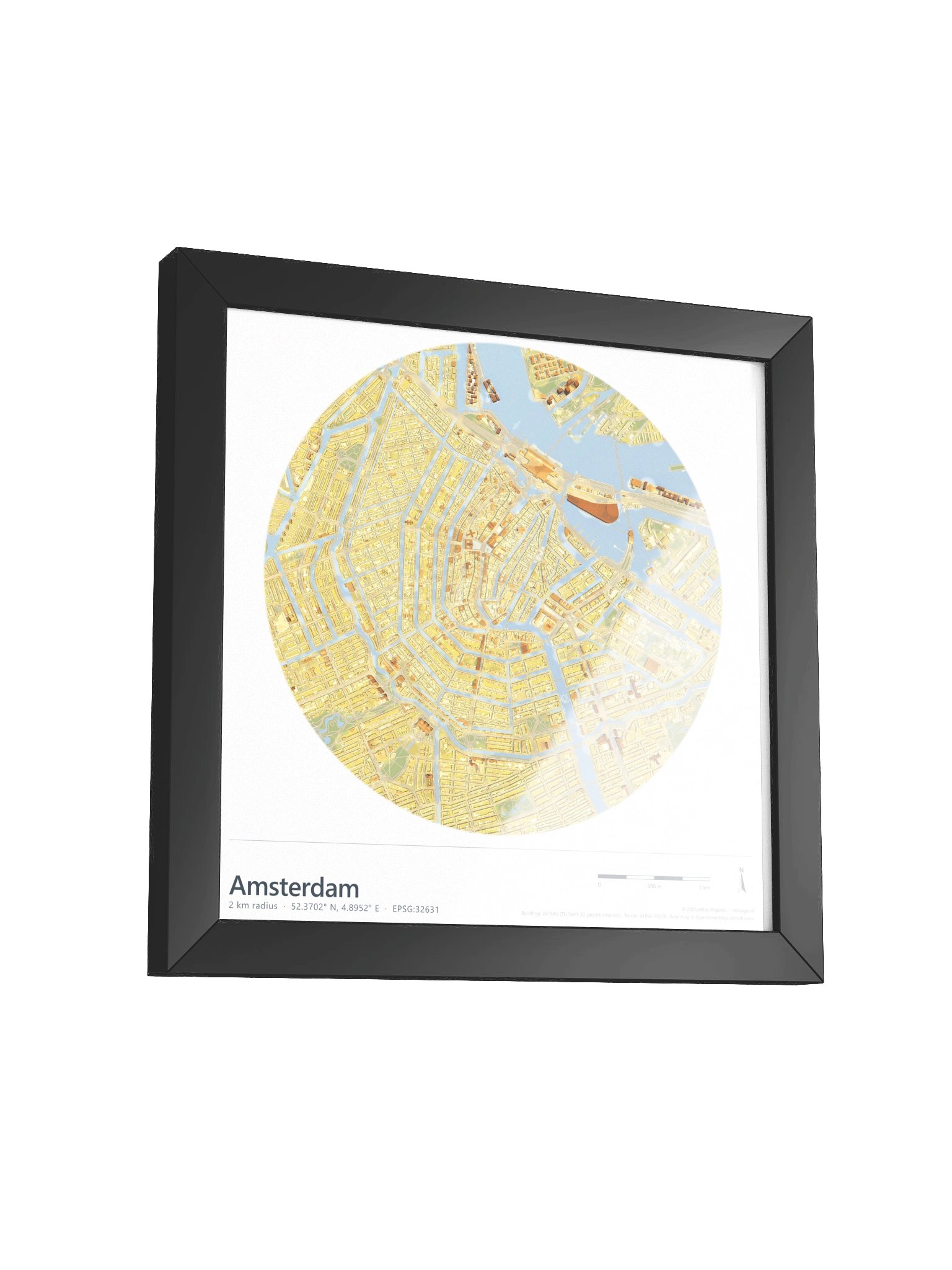 Amsterdam — Path-Traced 3D City Map · Framed Matte Poster product image (25)
