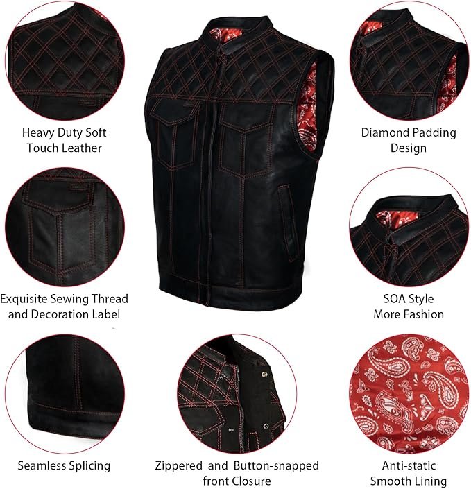 Mens Black & Red Moto Vest product image (2)