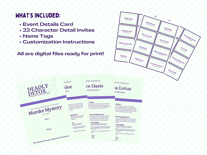 Deadly Detox - A Girls Only Spa-Themed Murder Mystery - Invitations Add-On product image (2)
