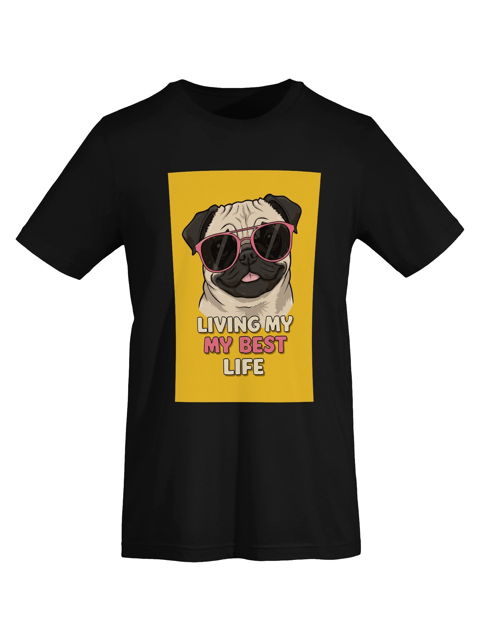 Women’s Pug Living My Best Life T-Shirt – Funny Dog Sunglasses Design product image (6)