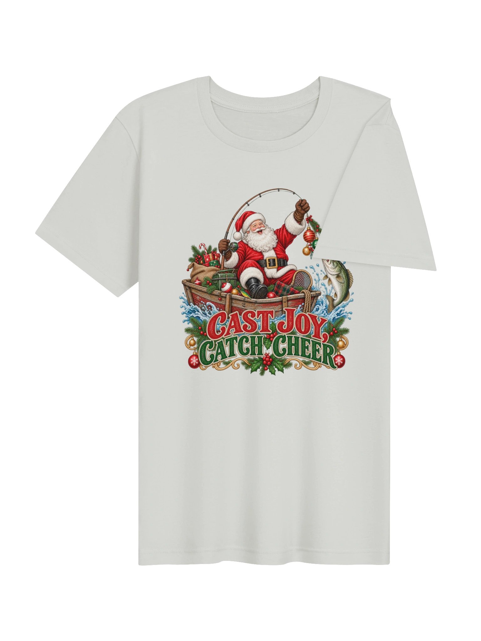 Cast Joy, Catch Cheer Christmas Fishing T-Shirt | Santa Fishing Holiday Tee product image (23)