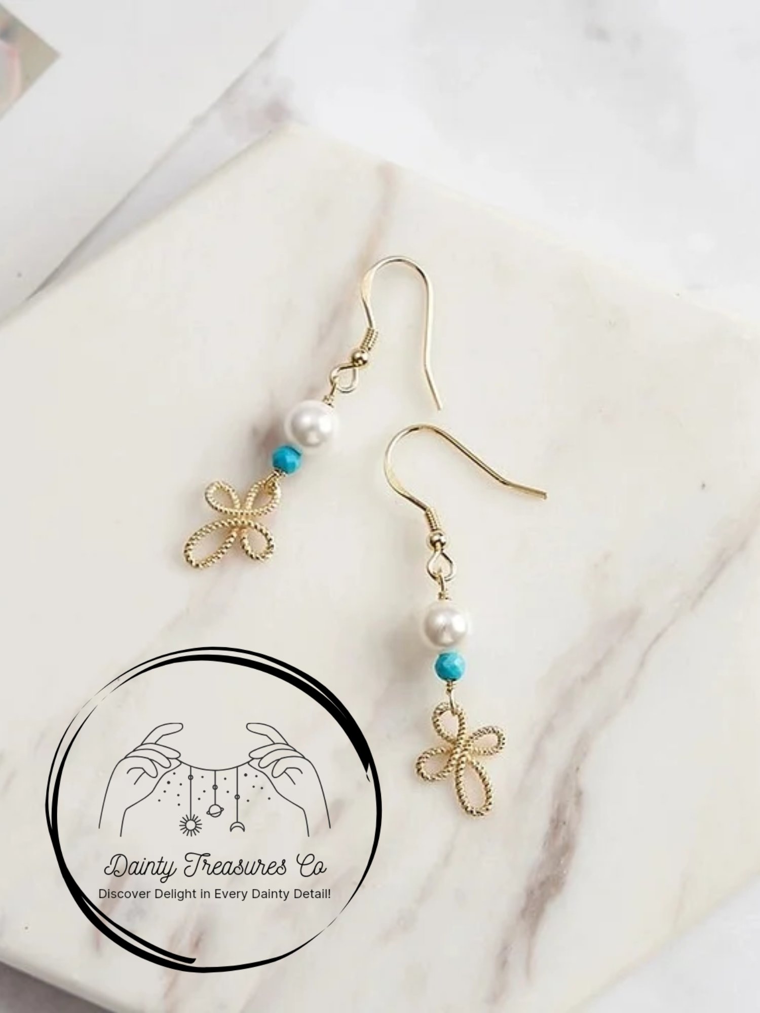 Turquoise & Pearl Drop Cross Hook product image (1)