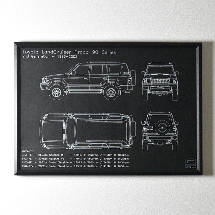 Framed Blueprint Drawing - Toyota LandCruiser Prado Models product image (1)