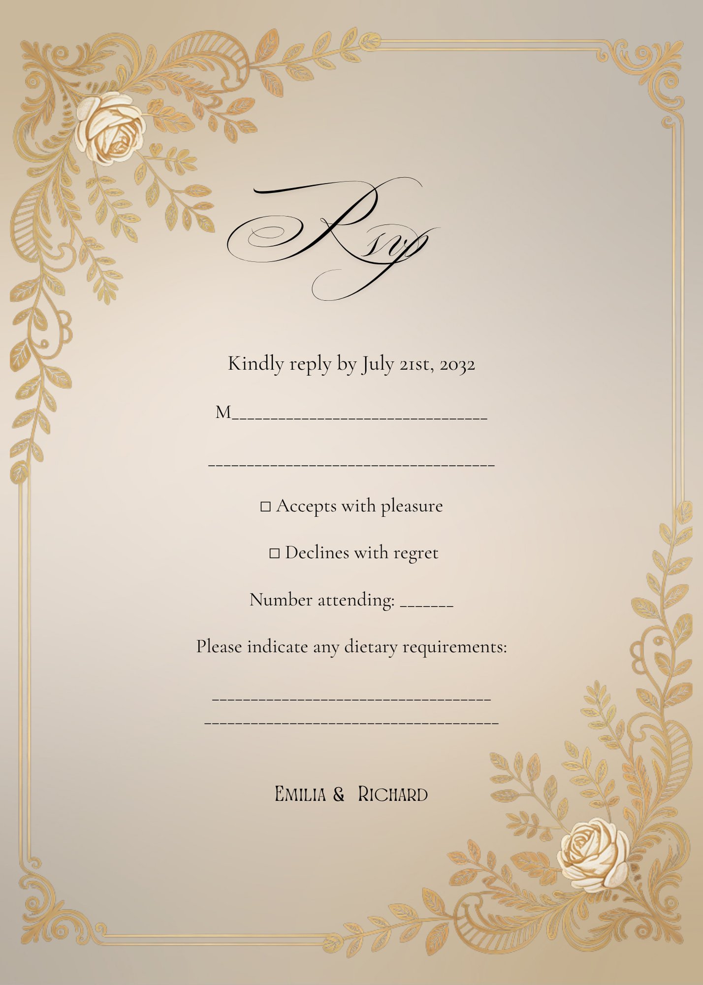 Editable Vintage Wedding Invitations | Edit in Canva | Instant Download Template | Black Gold Floral Rose product image (8)