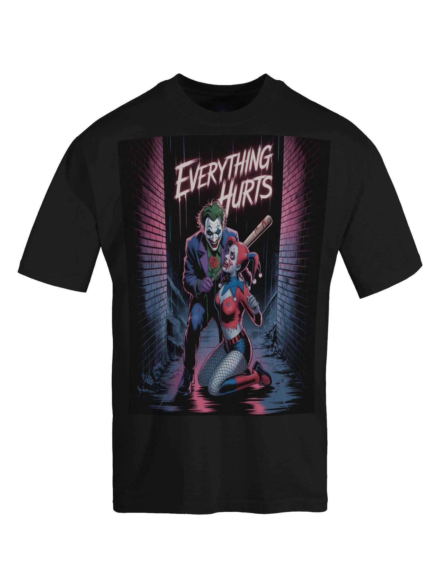 Joker & Harley Quinn 'Everything Hurts' Oversized Faded T-Shirt product image (1)