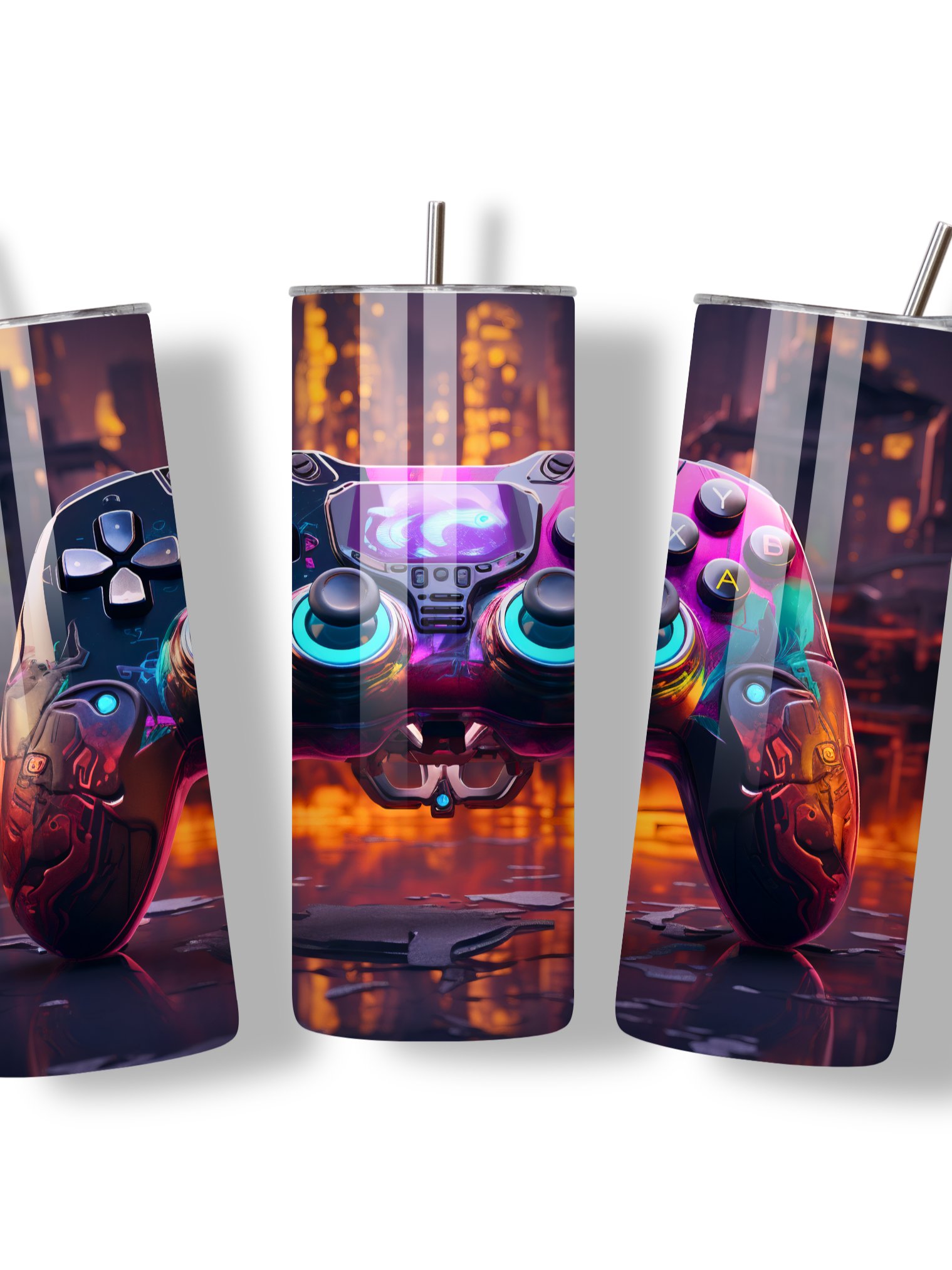 Gamer Vibes 20oz Skinny Tumbler with Metal Straw – Futuristic Neon Controller Design – Double-Walled Insulated Stainless Steel Tumbler for Hot & Cold Drinks, Gift for Gaming Enthusiasts product image (3)