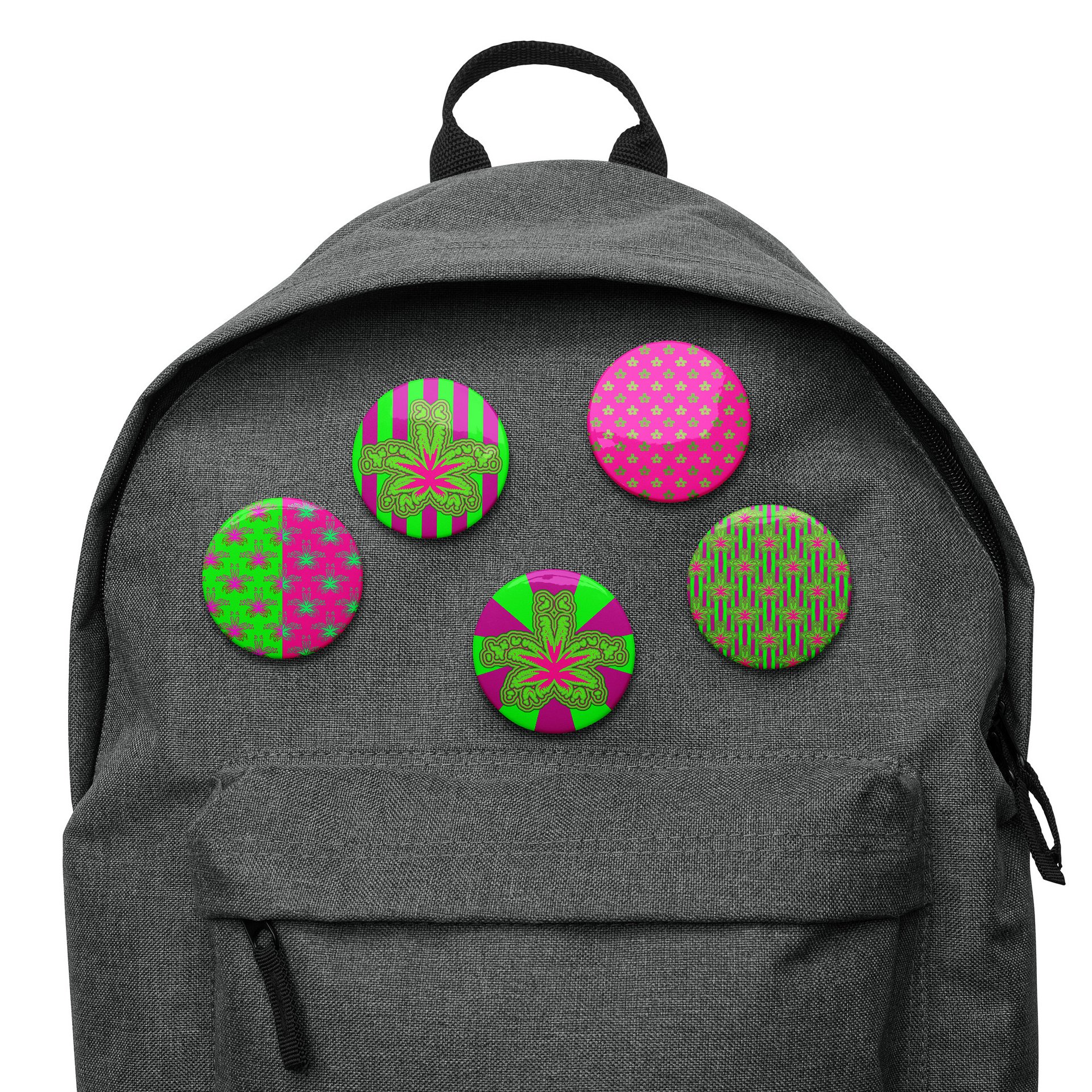 Neon Green Hot Pink Pot Leaf Pins, Stoner Circus Cannabis Art Pin Button Set, Weird Weed Accessories product image (7)