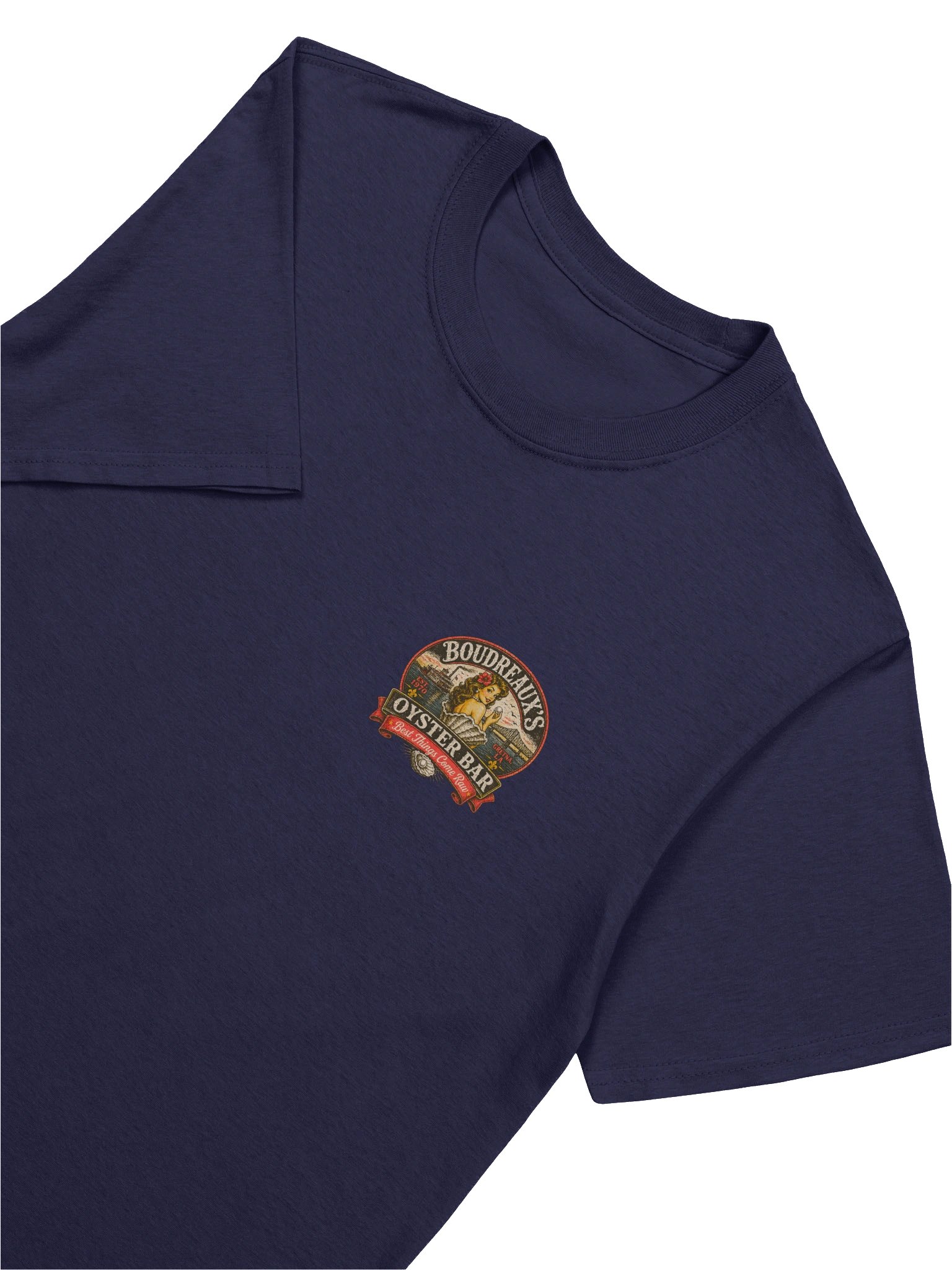 Boudreaux’s Oyster Bar Vintage Tee – Gretna LA Retro Pin-Up Seafood Shirt | Best Things Come Raw product image (22)