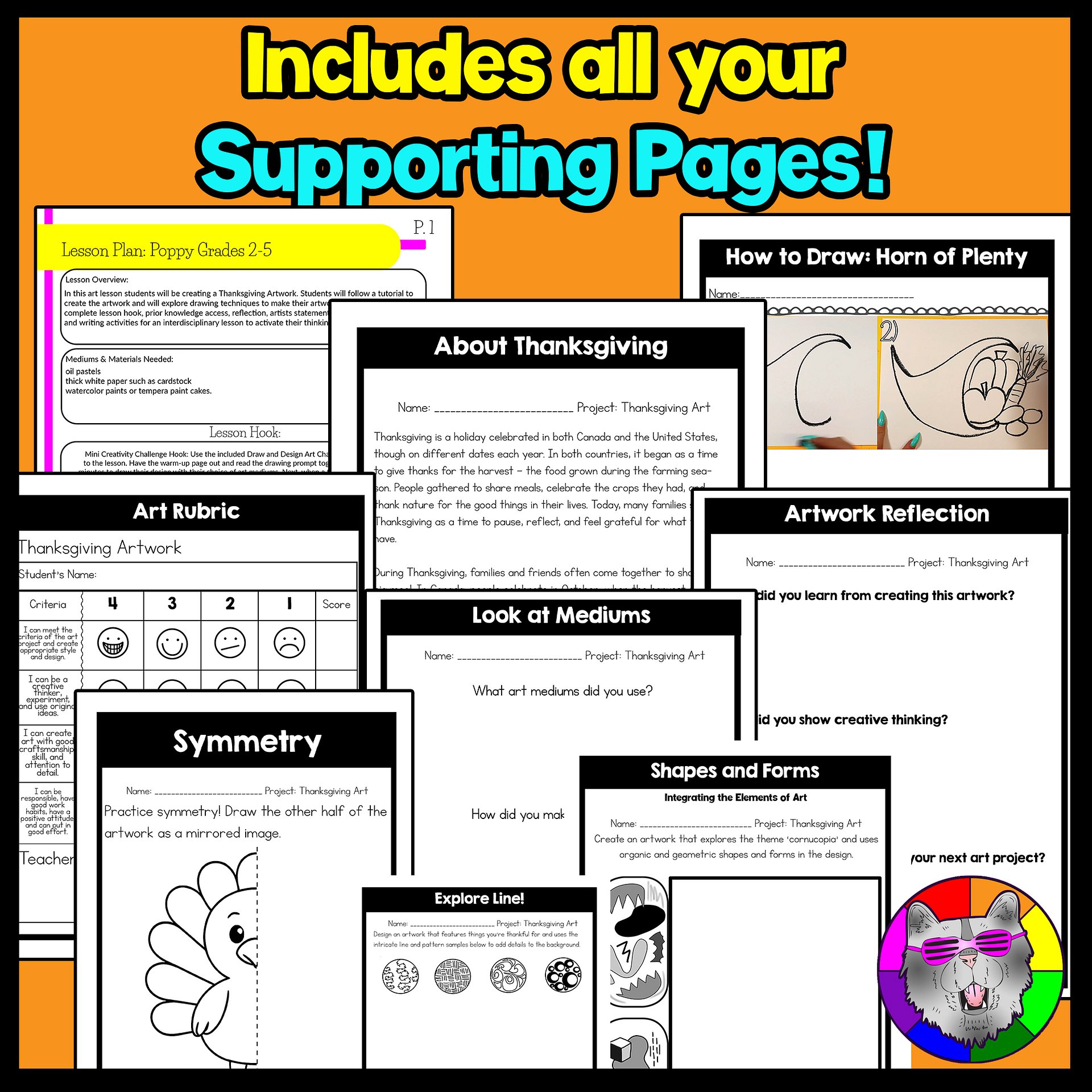 Thanksgiving Art Project Horn of Plenty Art Lesson Thanksgiving Art Activity product image (3)