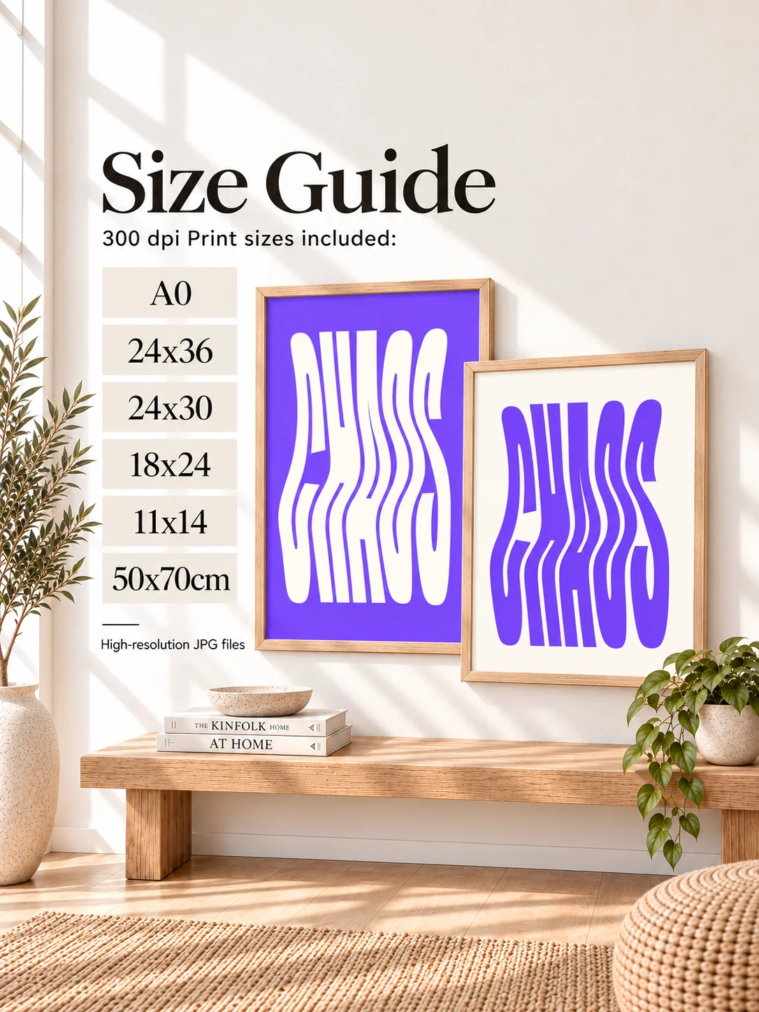 CHAOS Wavy Typography Poster Set Purple Cream Retro Printable Wall Art Y2K Psychedelic Minimalist Digital Download Dorm Decor product image (3)