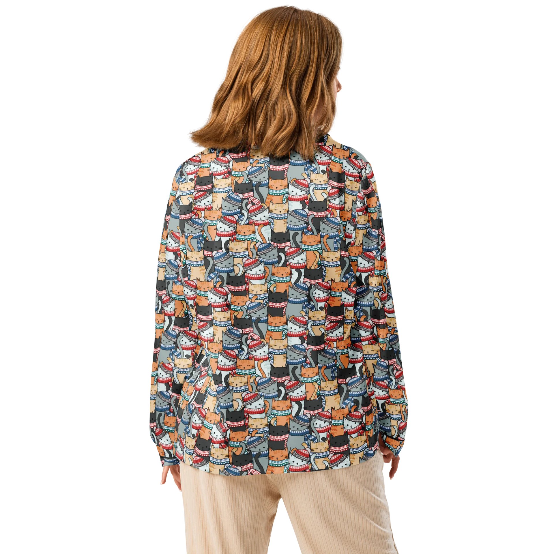 Cats in Winter Hats & Scarves Pattern Pyjama Shirt product image (3)