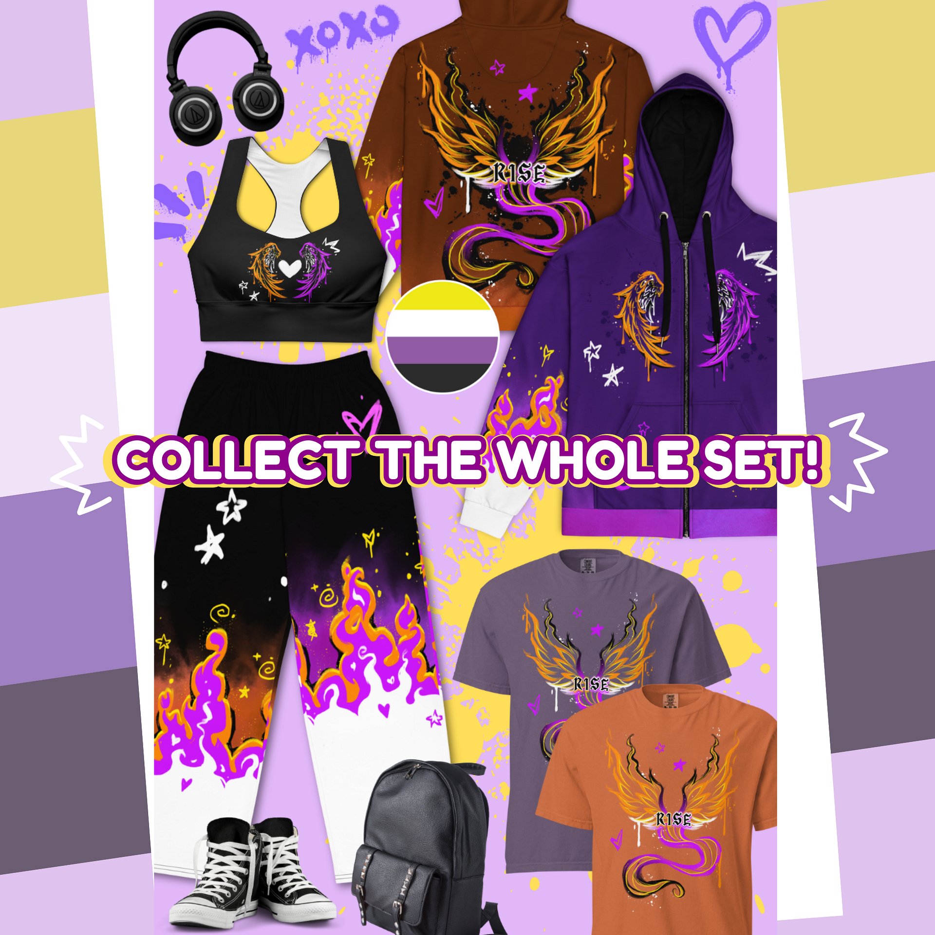 RISE Collection: Subtle Nonbinary Pride Phoenix Zip Hoodie - PURPLE product image (7)