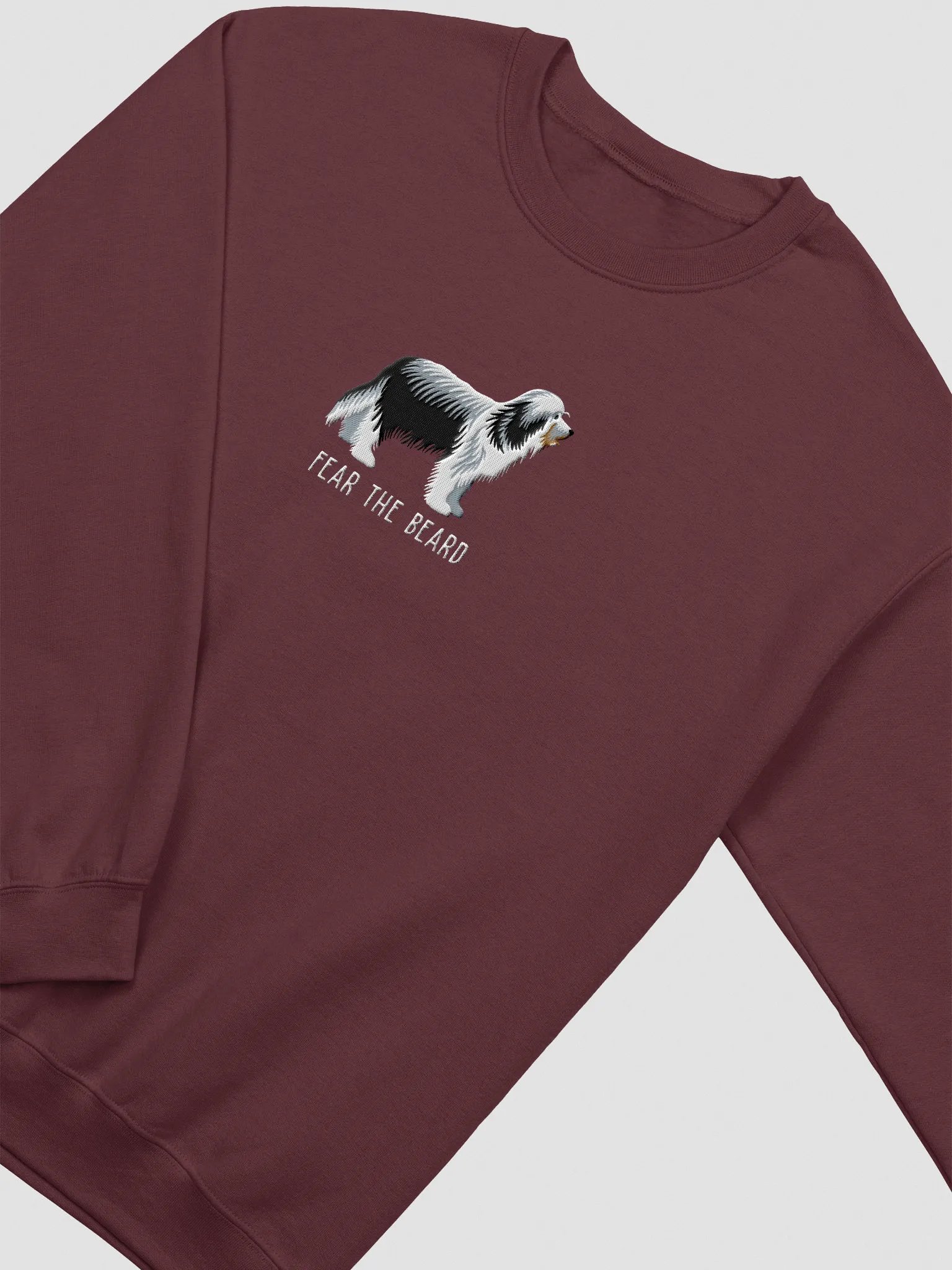 Fear the Beard Sweatshirt (Embroidered) of a Bearded Collie(Black & White) product image (6)