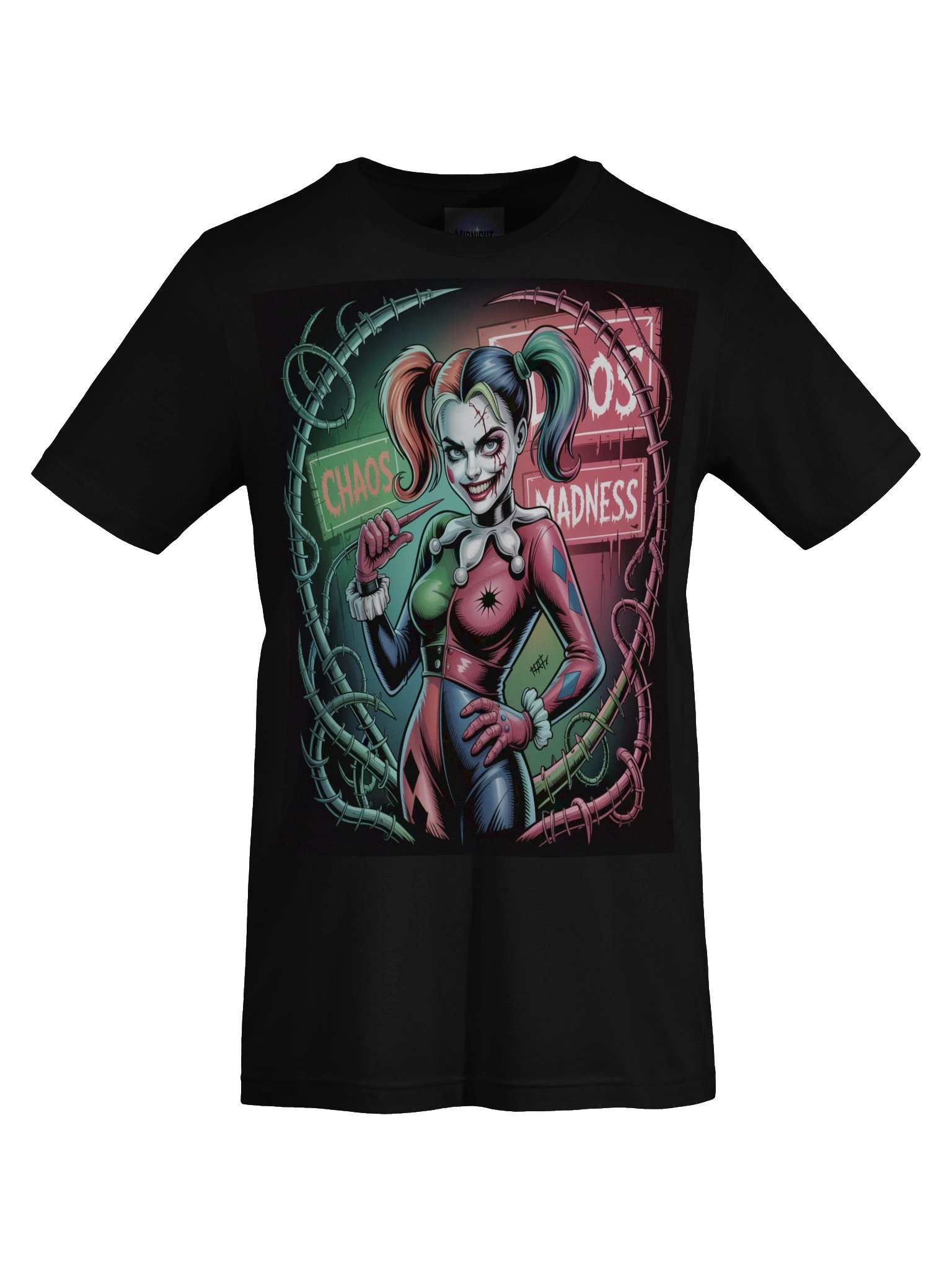 Chaos and Madness: Harley Quinn's Vine-Entwined Vortex Graphic Tee product image (1)