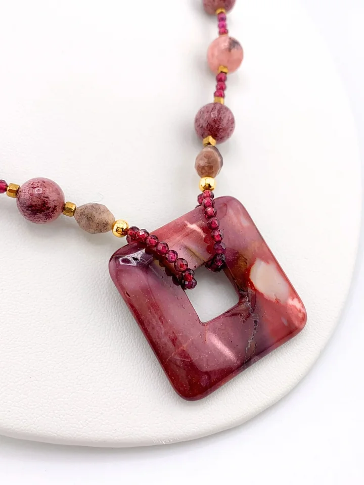 Black Moonstone, Strawberry Quartz, and Mookaite Pendant Necklace Set product image (2)